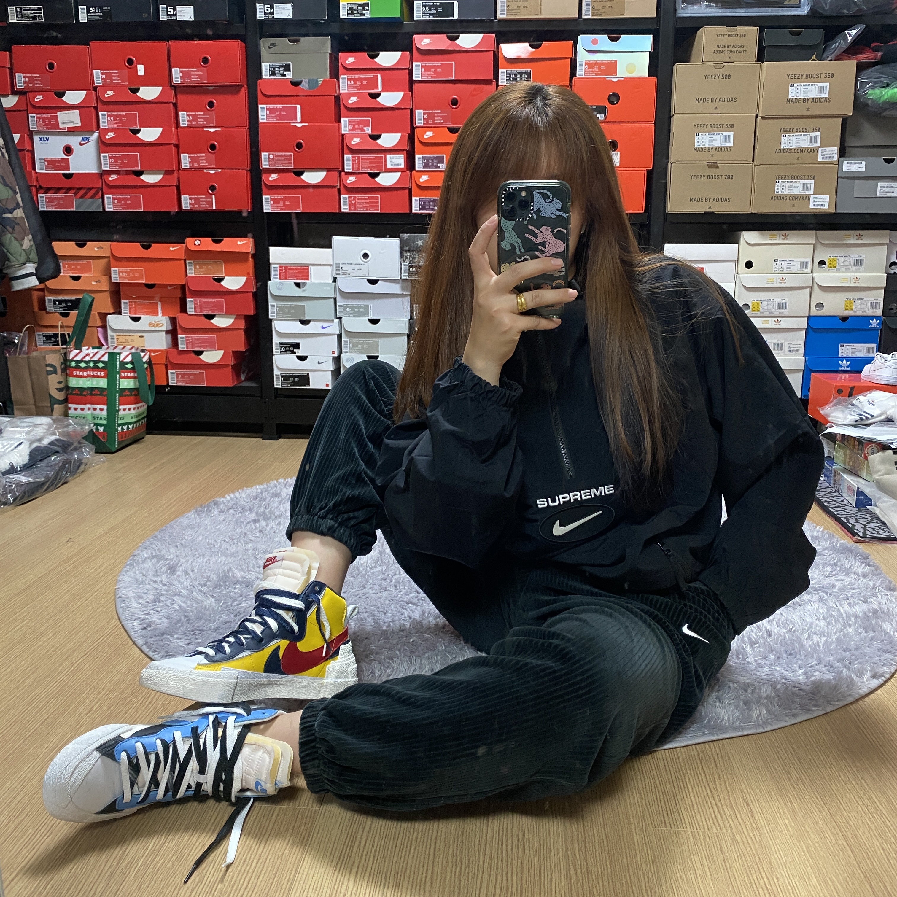 Supreme x Nike Jewel Reversible Ripstop Anorak Black - 20FW, Nike x Sacai Blazer Mid White Black Legend Blue 착용 스타일