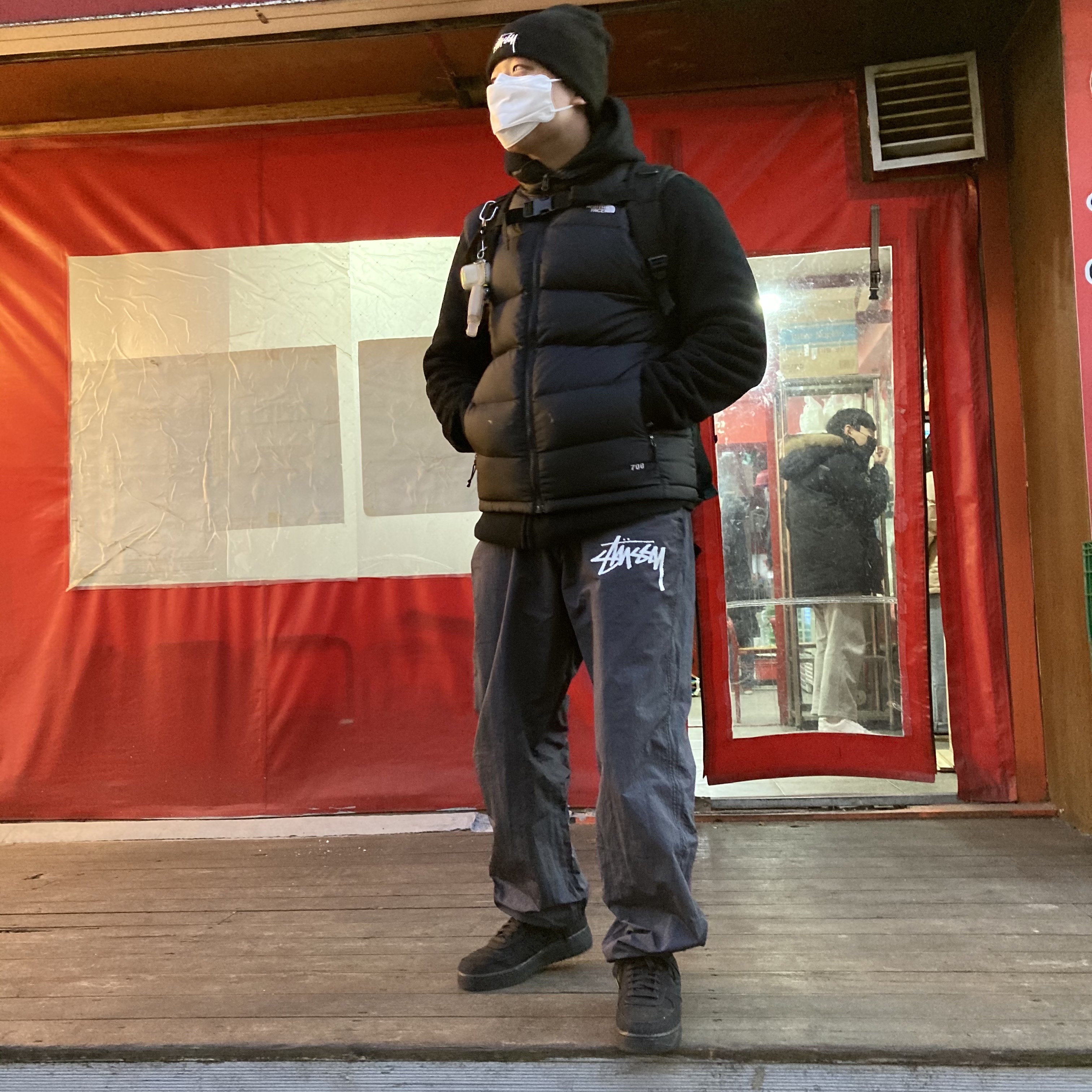 Nike x Stussy Air Force 1 Low Triple Black, Nike x Stussy Beach Pants Off Noir 착용 스타일