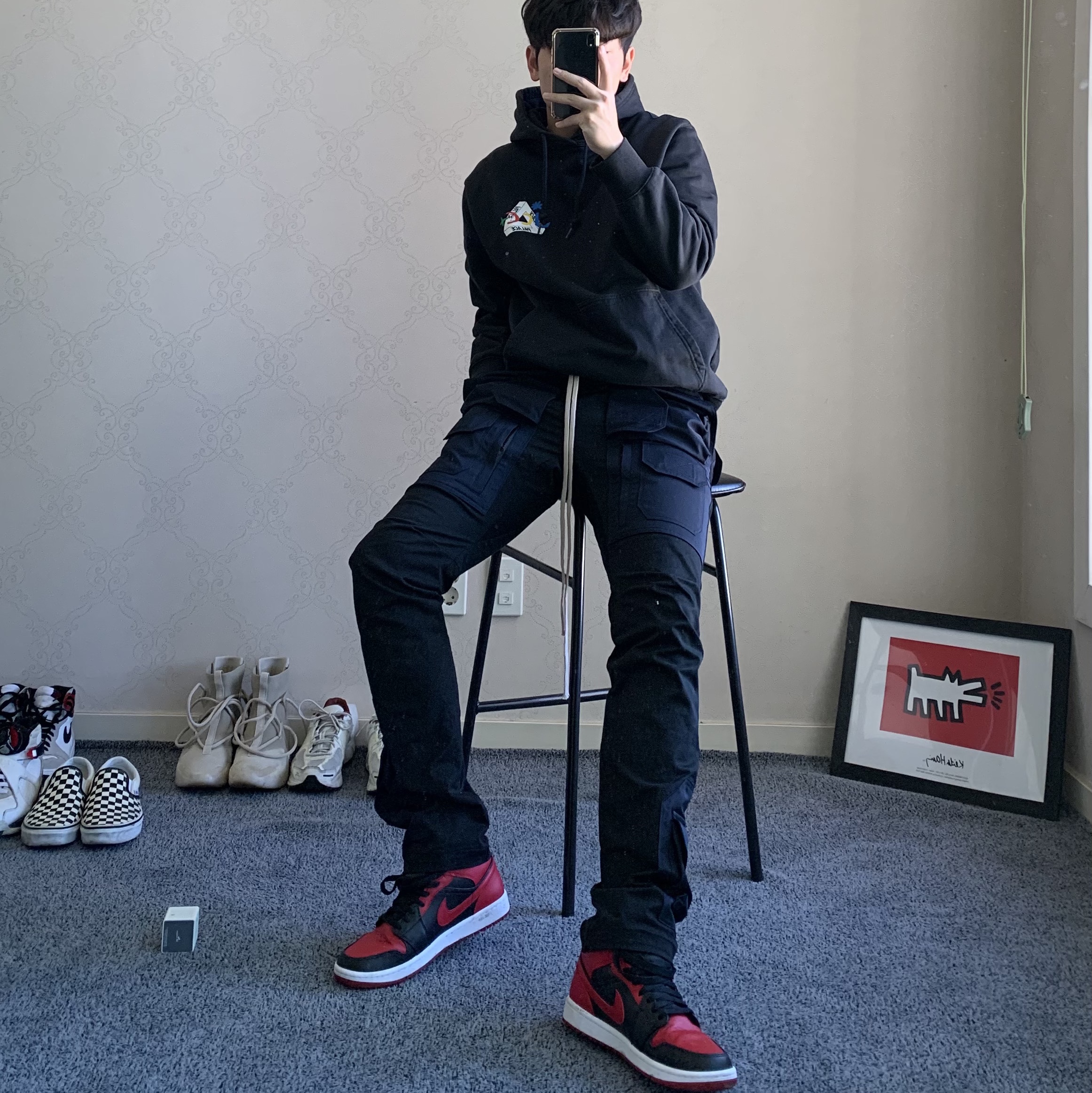 Palace JCDC2 Hood Black - 20SS, Jordan 1 Mid Bred Banned 2020 착용 스타일