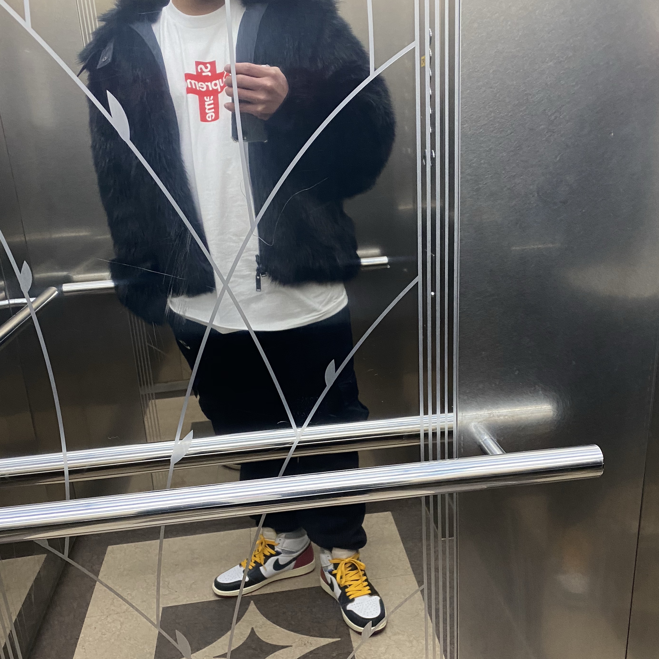 Jordan 1 x Union Retro High Black Toe, Supreme Cross Box Logo T-Shirt White - 20FW 착용 스타일