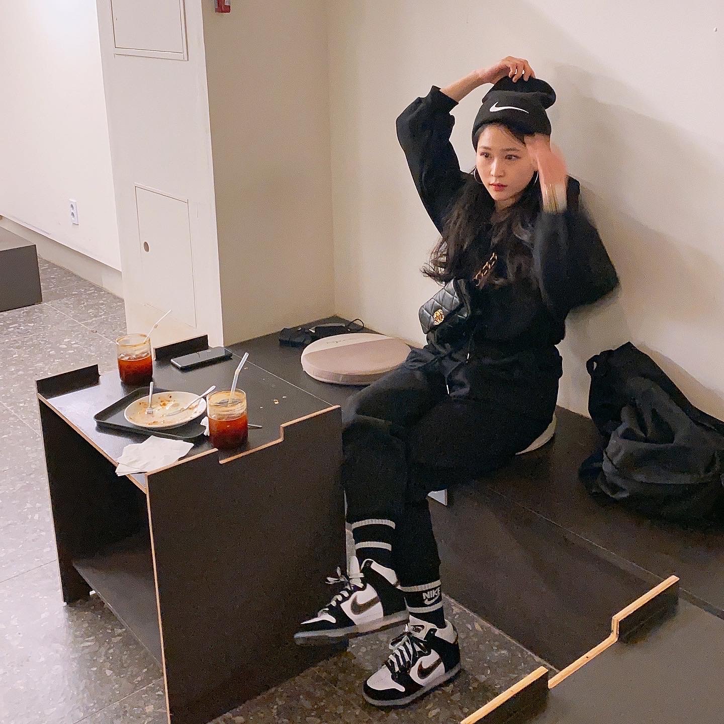 Nike x Stussy Cuff Beanie Black, Nike x Slam Jam Dunk High SP Clear Black 착용 스타일 - 2