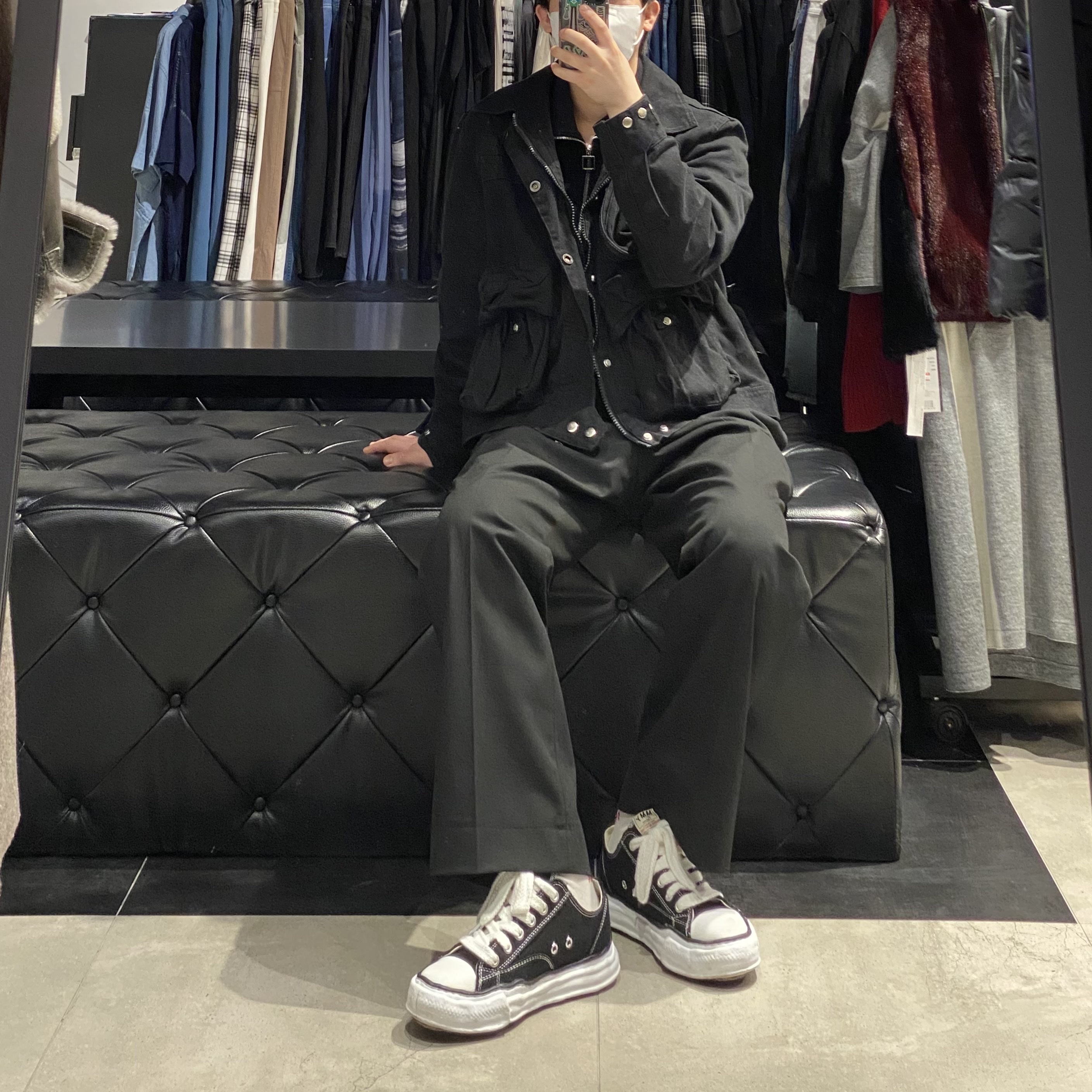 Maison Mihara Yasuhiro Peterson OG Sole Canvas Low Sneakers Black 착용 스타일