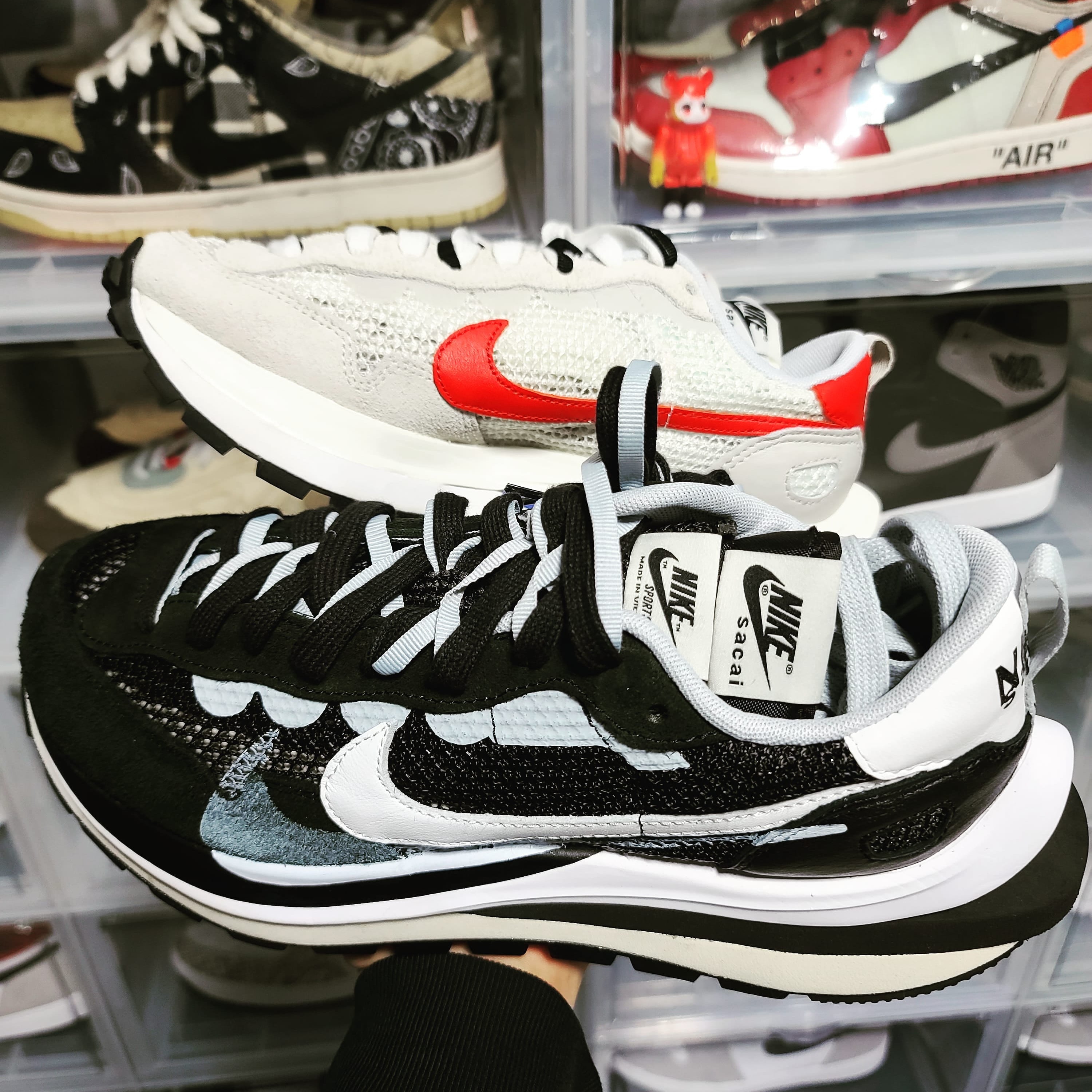 Nike x Sacai VaporWaffle Black White, Nike x Sacai VaporWaffle Royal Fuchsia 착용 스타일