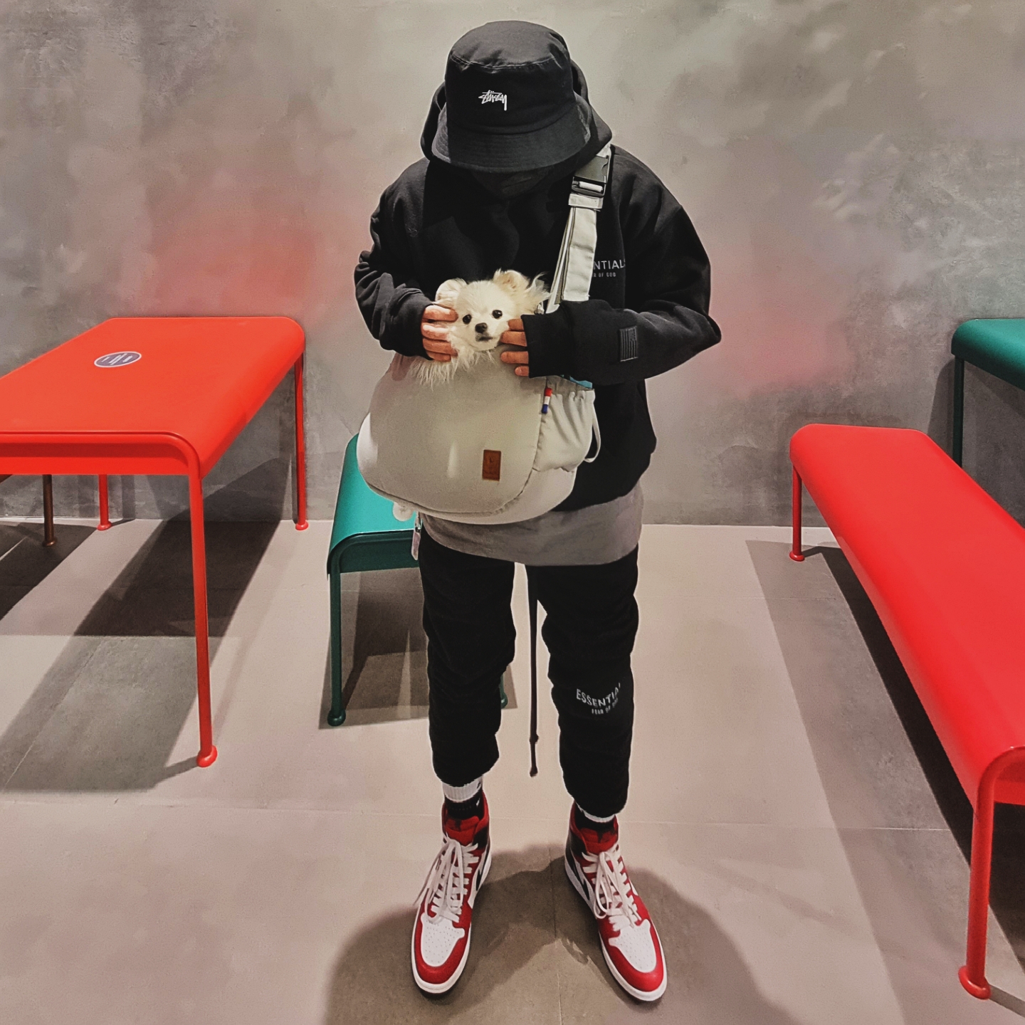 Essentials Sweatpants Weathered Black - 20FW, (W) Jordan 1 Retro High Satin Red 착용 스타일