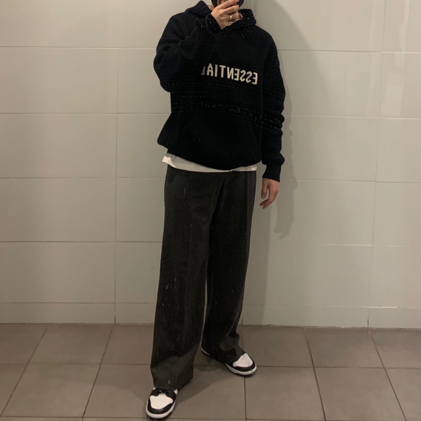 Nike Dunk Low Retro Black, Essentials Knit Hoodie Black - 20FW 착용 스타일