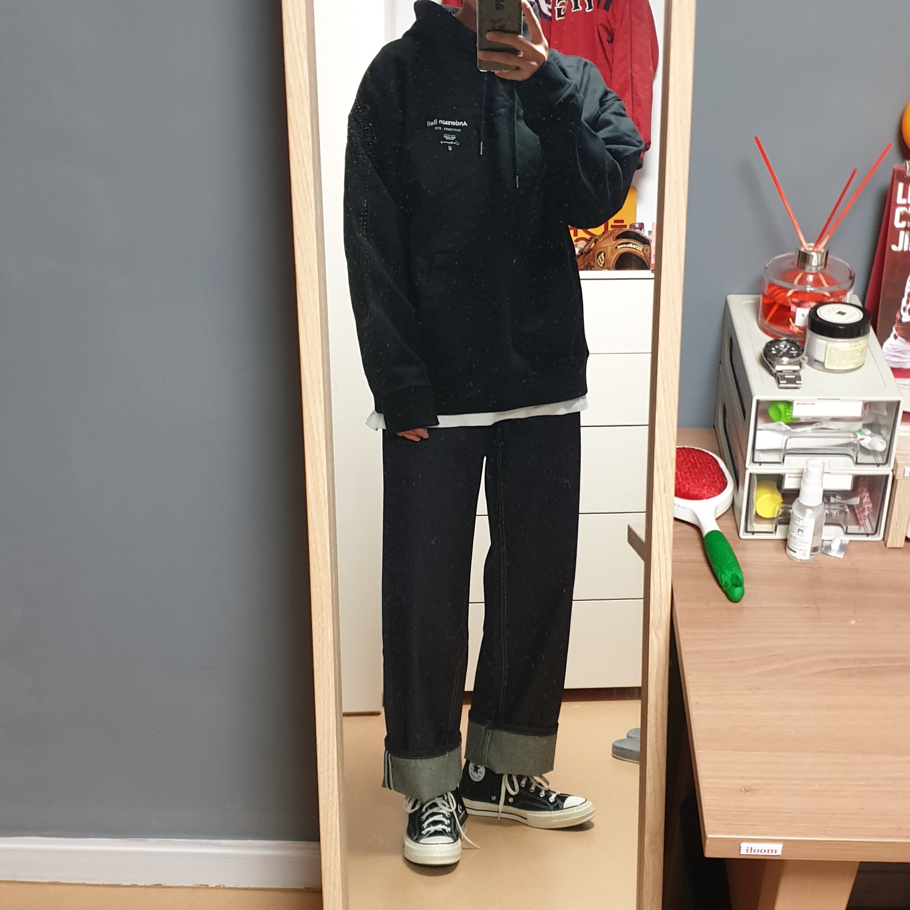 Converse Chuck 70 Hi Black 착용 스타일 - 1