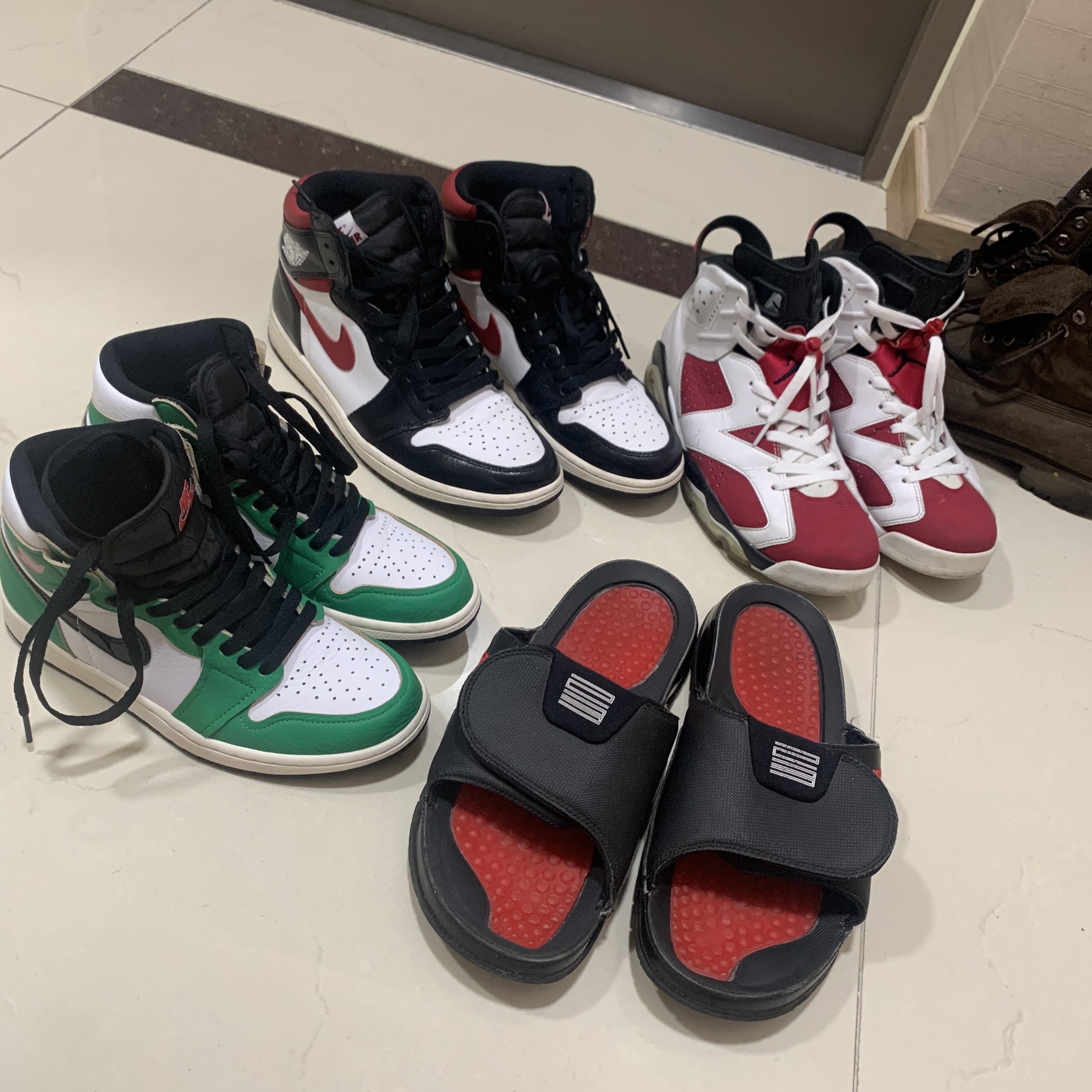 (W) Jordan 1 Retro High OG Lucky Green, Jordan 1 Retro High OG Gym Red 착용 스타일