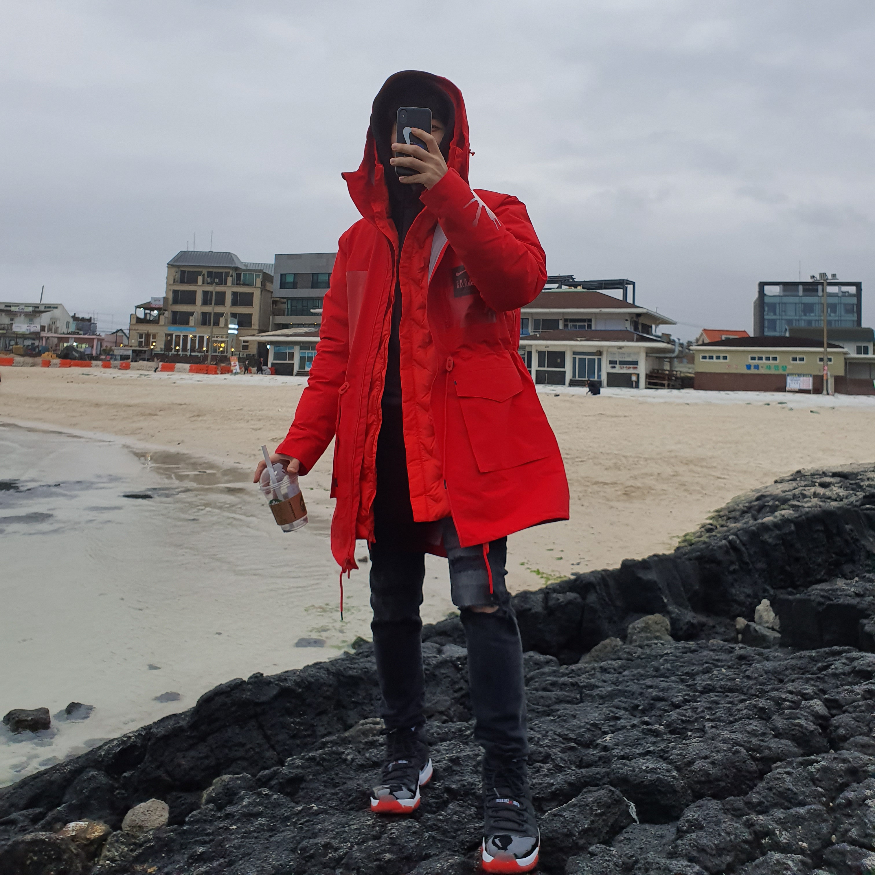 Jordan 11 Retro Bred 2012, Nike x Undercover Fishtail Parka Black - Asia 착용 스타일