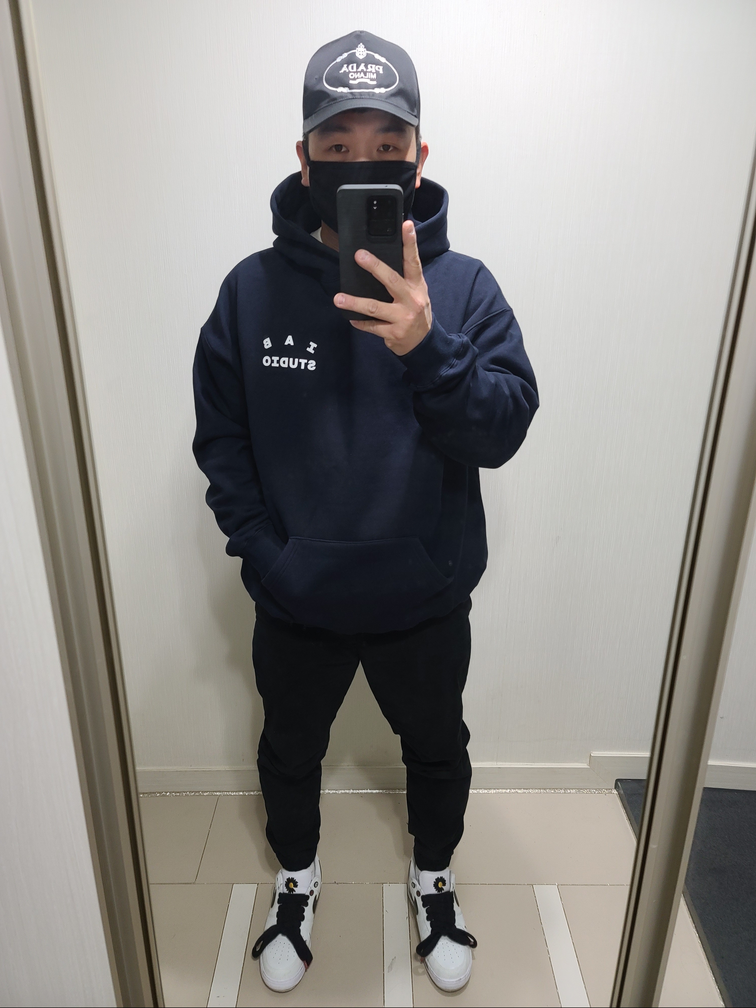 Nike x Peaceminusone Air Force 1 Low Para-Noise 2.0, IAB Studio Hoodie Navy - 21SS 착용 스타일