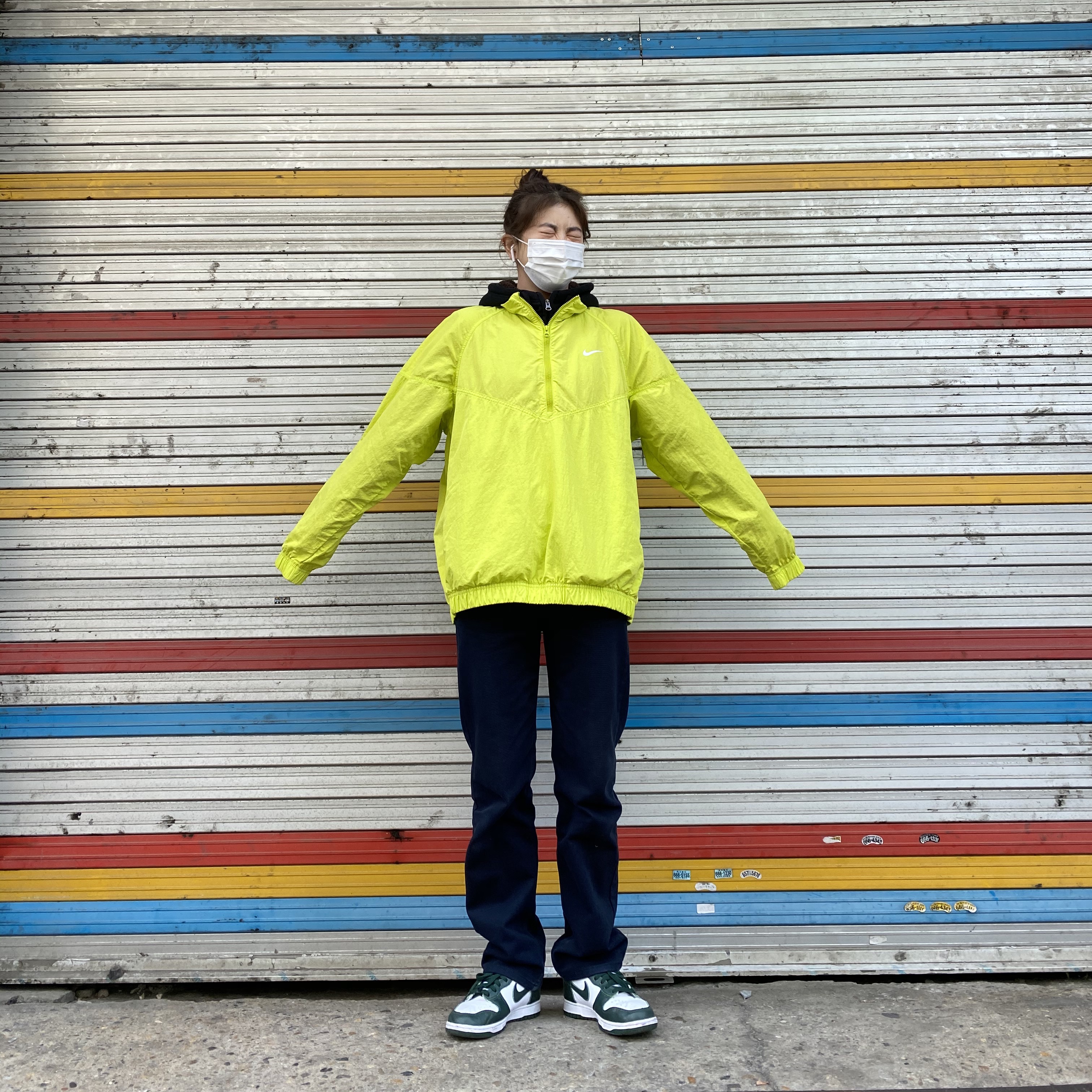 Nike x Stussy Windrunner Jacket Bright Cactus, Nike Dunk High SP Spartan Green 착용 스타일
