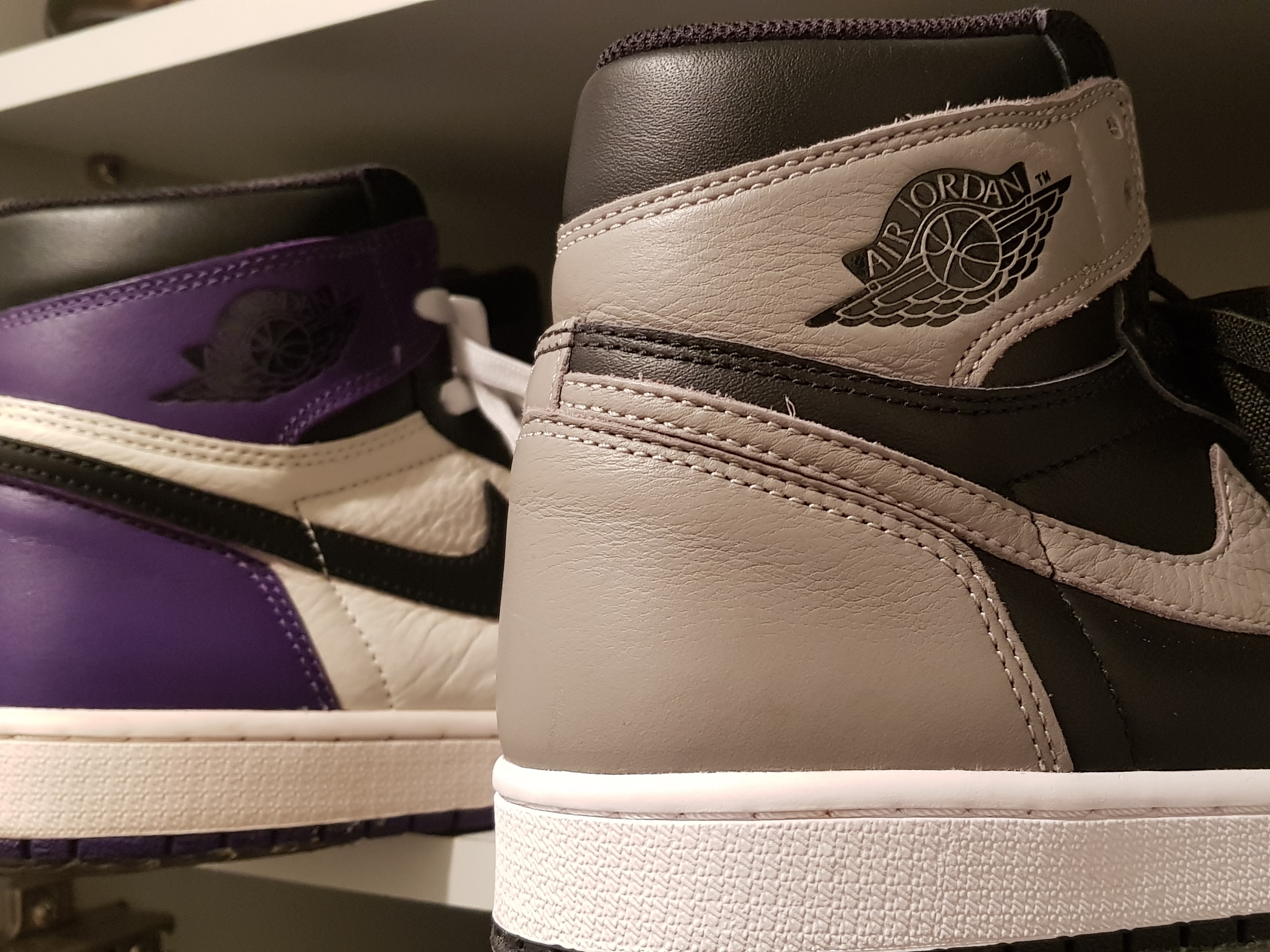 Jordan 1 Retro High Court Purple, Jordan 1 Retro High OG Shadow 2018 착용 스타일