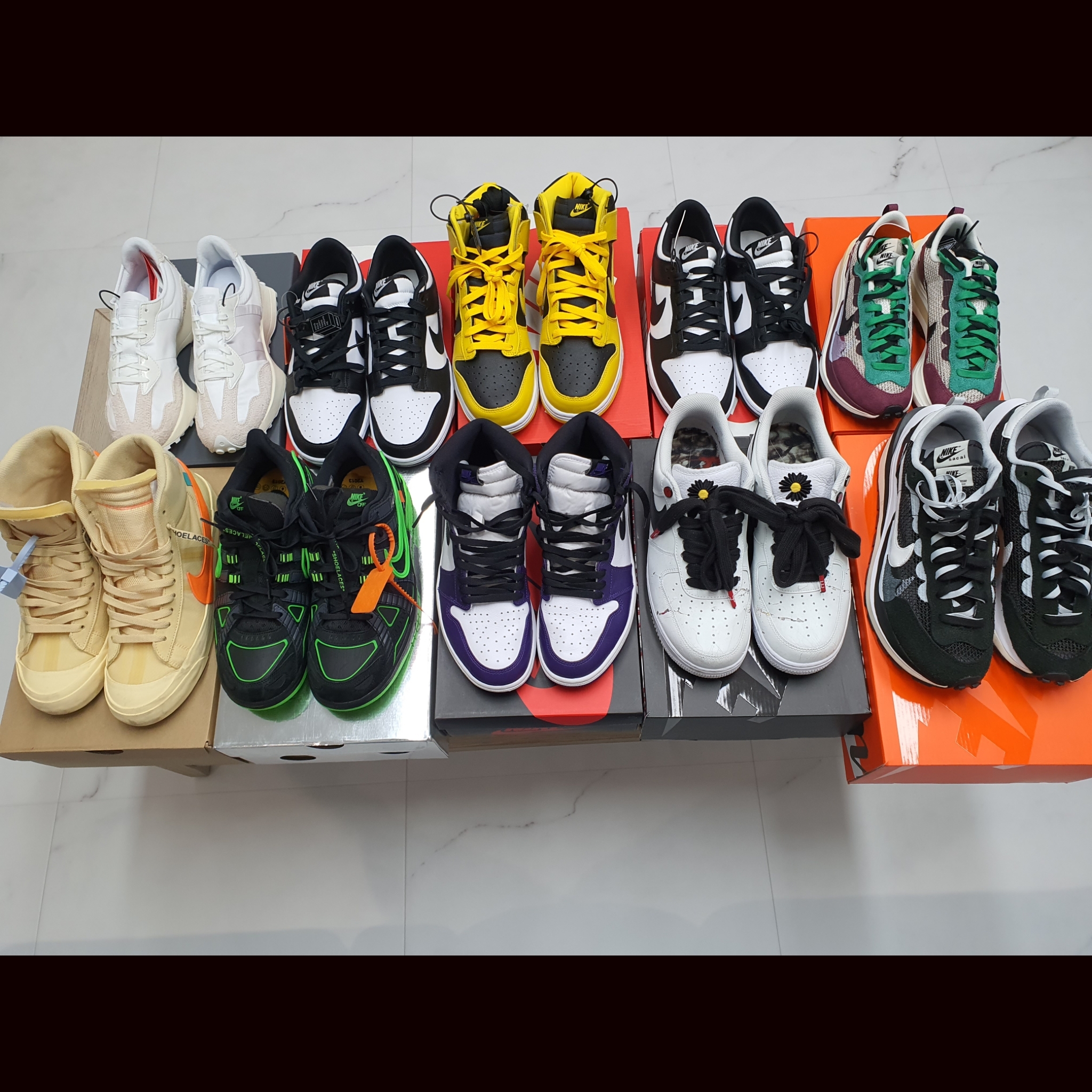 Nike x Off-White Air Rubber Dunk Green Strike, Nike x Off-White Blazer Mid Off-White All Hallow's Eve 착용 스타일