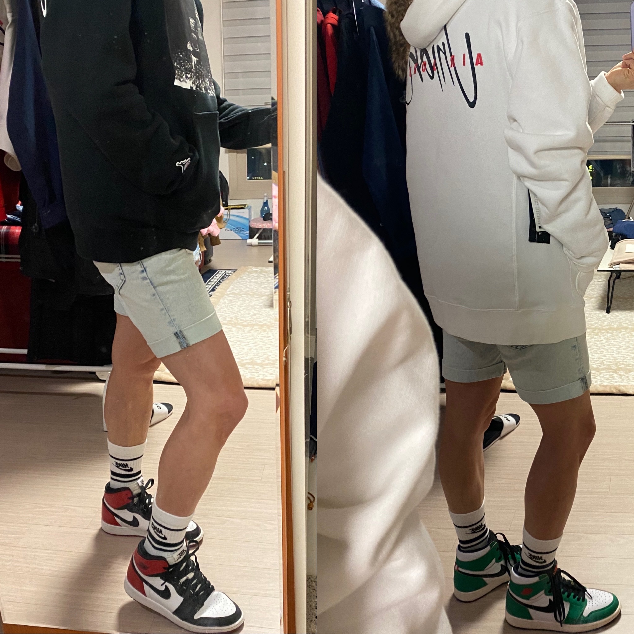 (GS) Jordan 1 Retro High OG Black Toe 2016, Jordan x Union Flying High Hooded Sweatshirt Black 착용 스타일