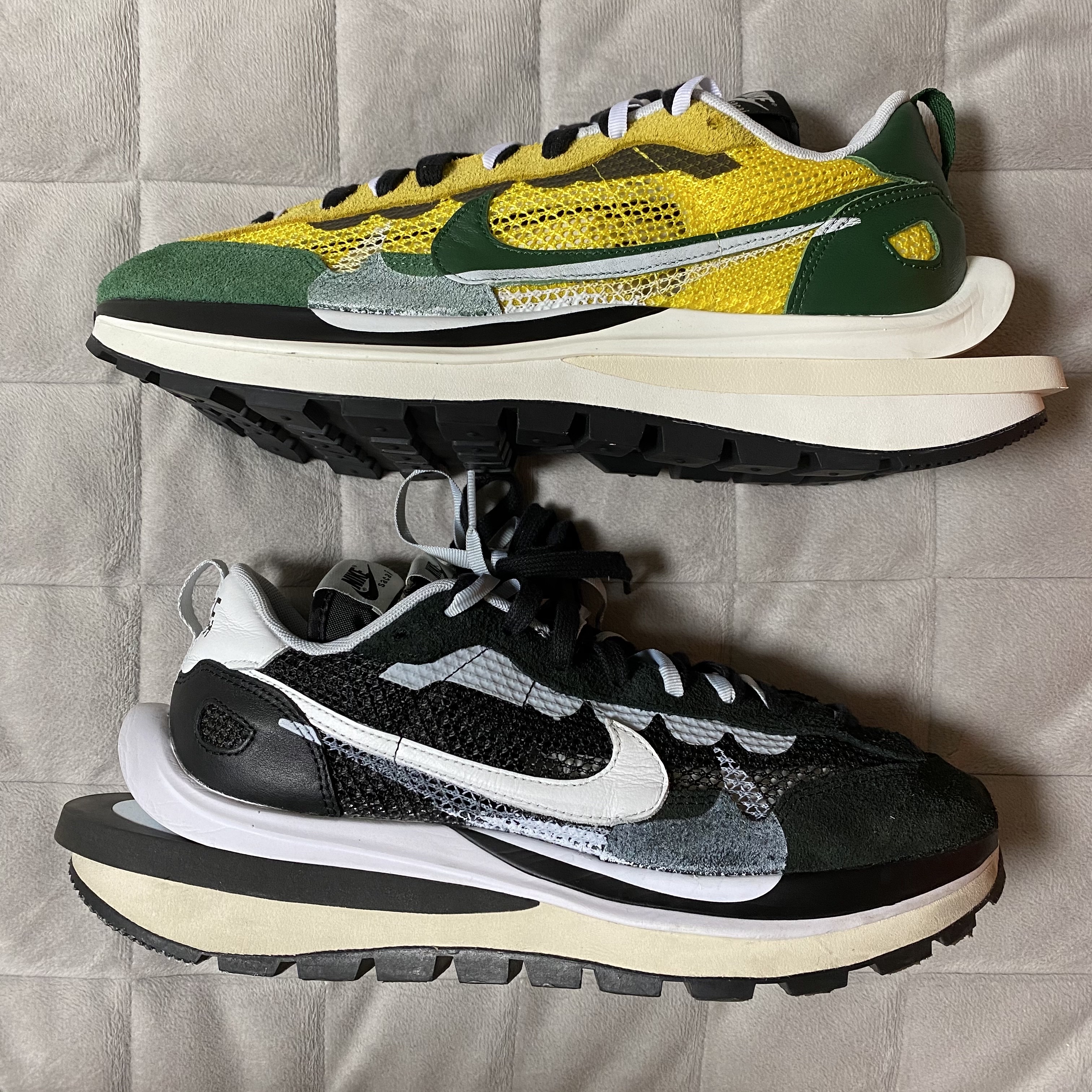 Nike x Sacai VaporWaffle Tour Yellow & Gorge Green Sail, Nike x Sacai VaporWaffle Black White 착용 스타일 - 2