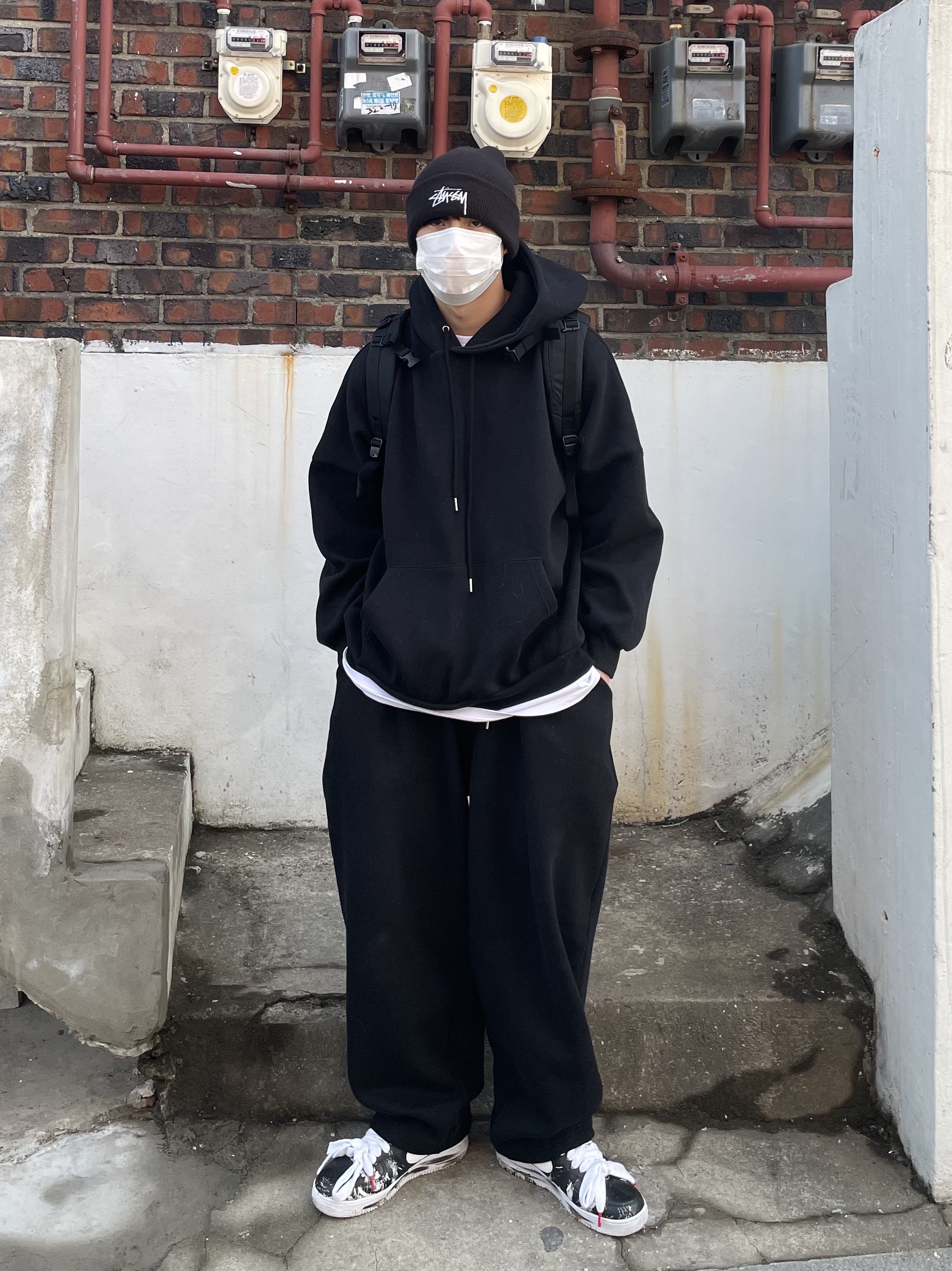 Nike x Peaceminusone Air Force 1 Low Para-Noise, Nike x Stussy Cuff Beanie Black 착용 스타일