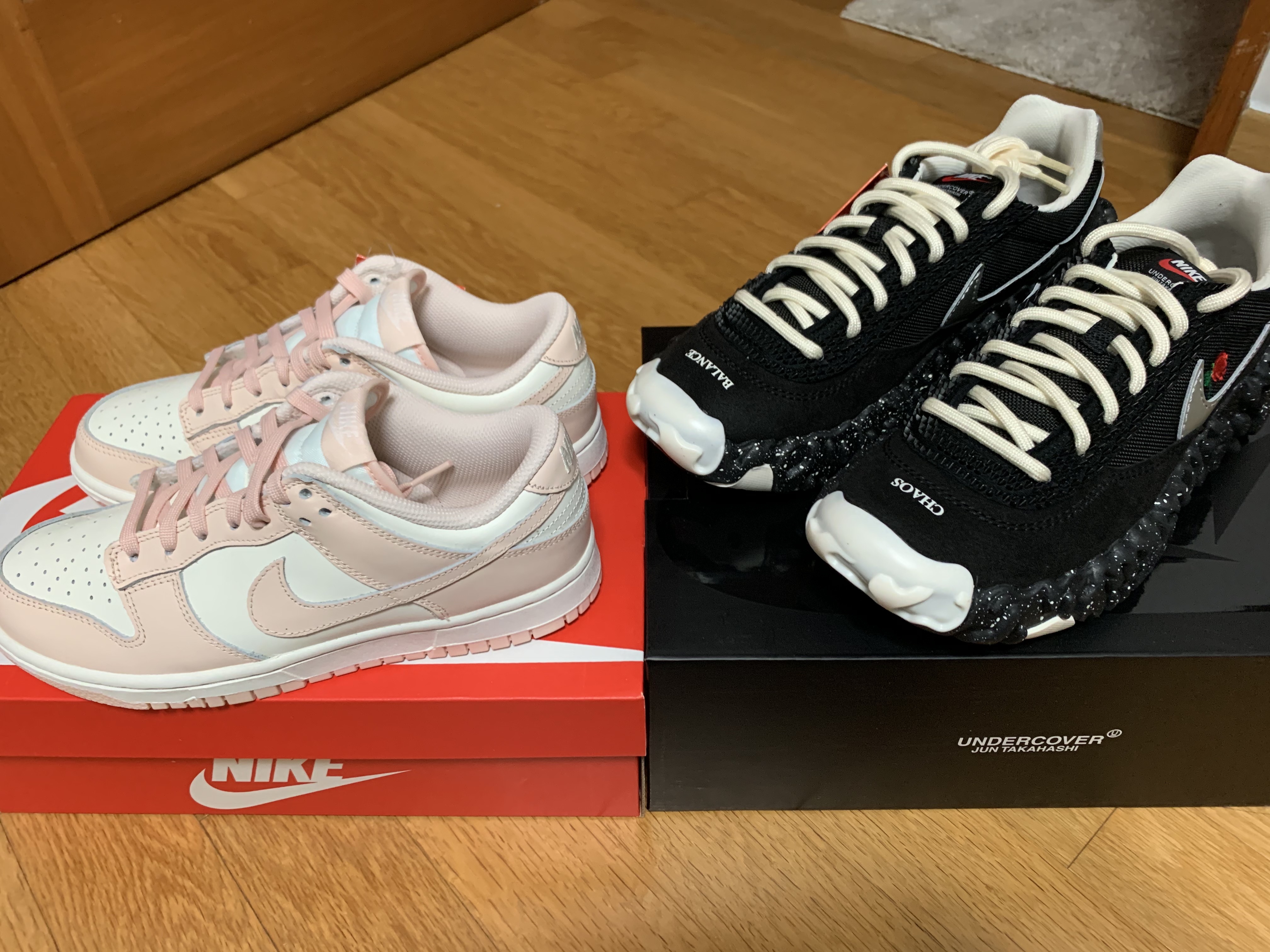 (W) Nike Dunk Low Orange Pearl, Nike x Undercover Overbreak SP Black 착용 스타일