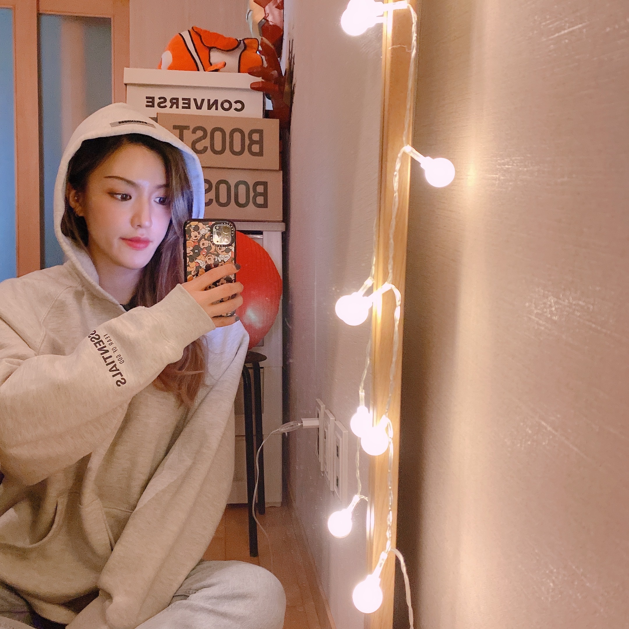 Essentials 3D Silicon Applique Full Zip Up Hoodie Oatmeal Heather - 20SS, Essentials 3D Silicon Applique Boxy Long Sleeve T-Shirt Buttercream 2020 착용 스타일 - 1