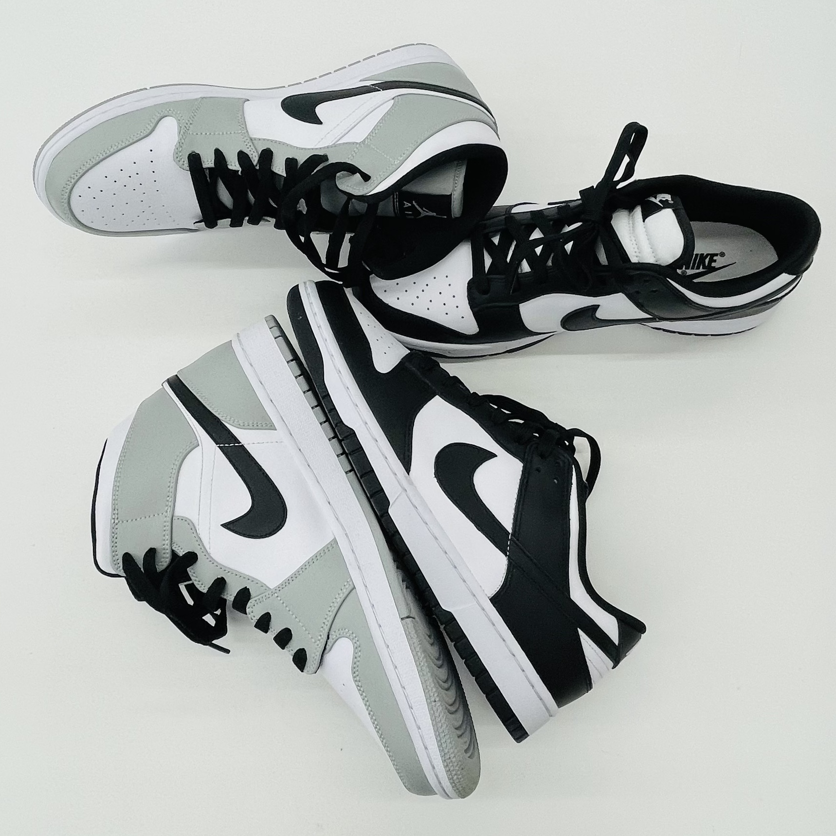 Jordan 1 Mid Light Smoke Grey, Nike Dunk Low Retro Black 착용 스타일
