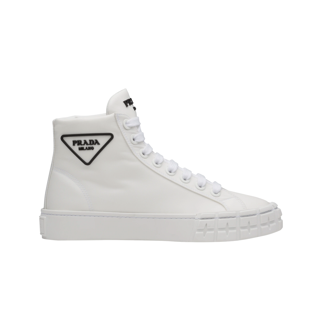 (W) 프라다 휠 리나일론 개버딘 하이 스니커즈 화이트((W) Prada Wheel Re-Nylon Gabardine High Sneakers White) - 1