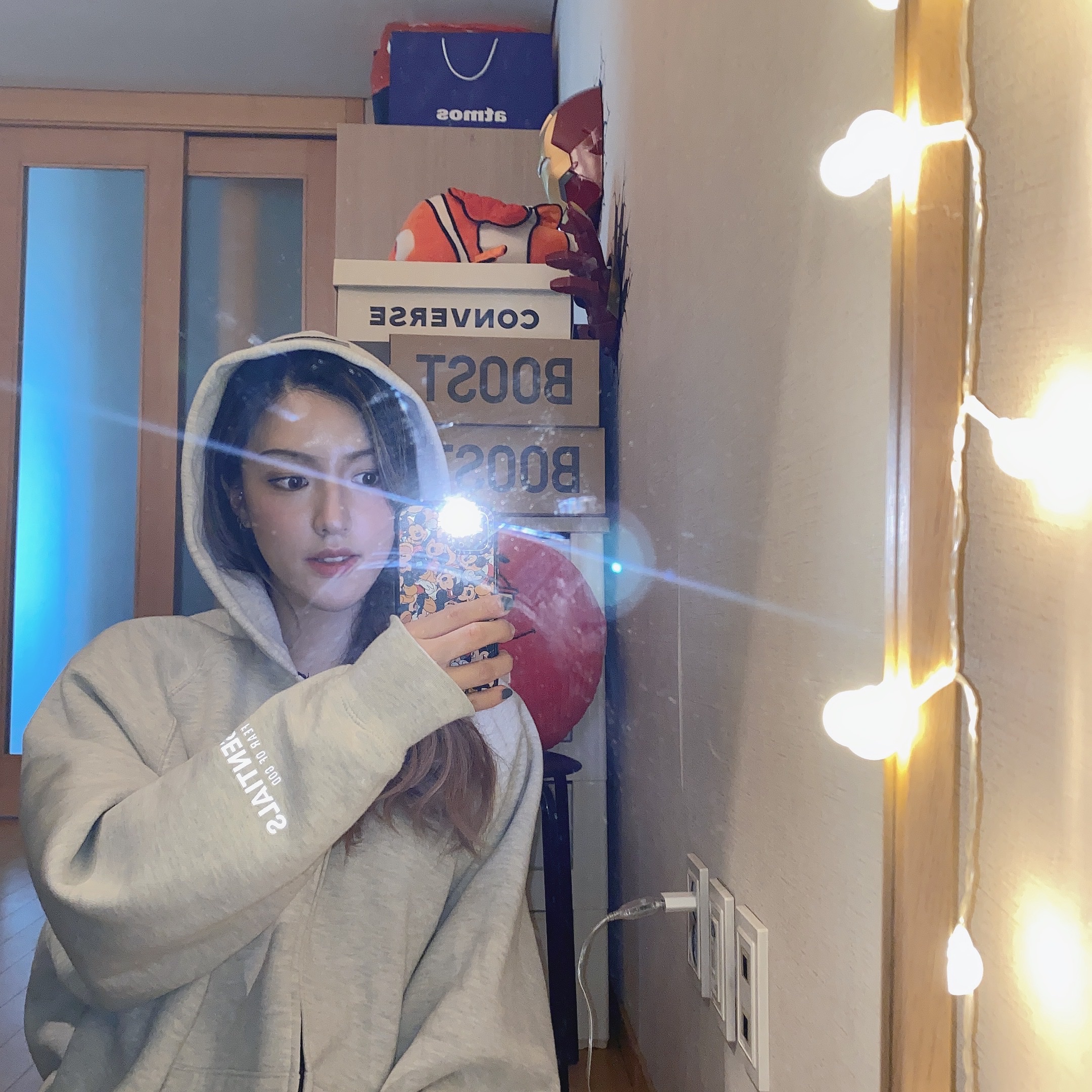 Essentials 3D Silicon Applique Full Zip Up Hoodie Oatmeal Heather - 20SS, Essentials 3D Silicon Applique Boxy Long Sleeve T-Shirt Buttercream 2020 착용 스타일 - 2