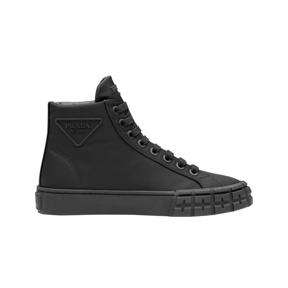 (W) 프라다 휠 리나일론 개버딘 하이 스니커즈 블랙((W) Prada Wheel Re-Nylon Gabardine High Sneakers Black) - 1