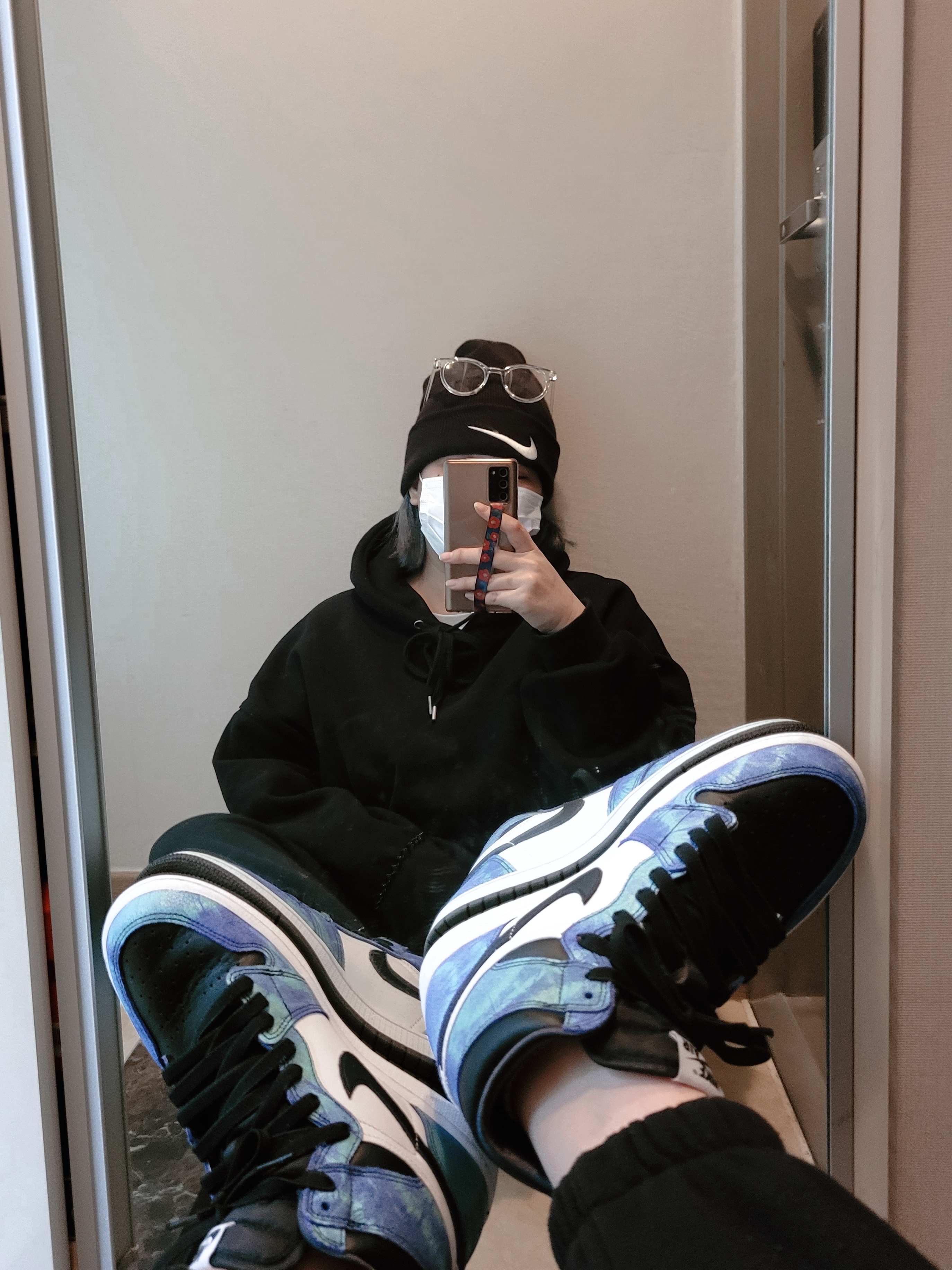 Nike x Stussy Cuff Beanie Black, (W) Jordan 1 Retro High Tie-Dye 착용 스타일