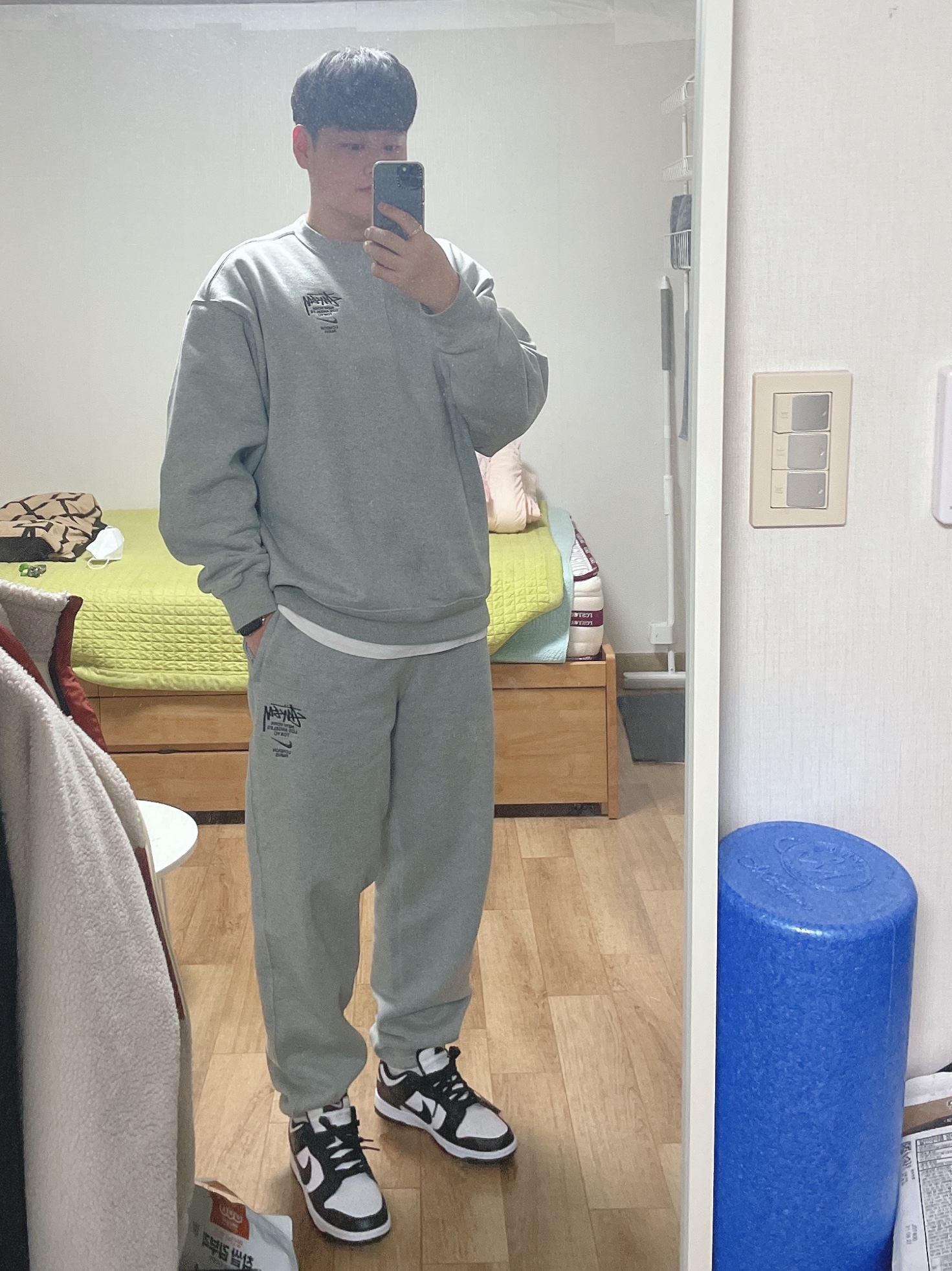 Nike x Stussy NRG ZR Fleece Crewneck Heather Grey - Asia, Nike x Stussy NRG ZR Fleece Pants Heather Grey - Asia 착용 스타일
