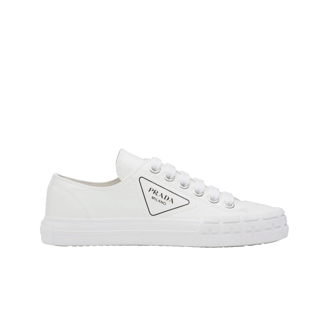 (W) 프라다 가황 고무 밑창 휠 페이턴트 레더 스니커즈 화이트((W) Prada Wheel Patent Leather Sneakers With Vulcanized Rubber Sole White) - 1