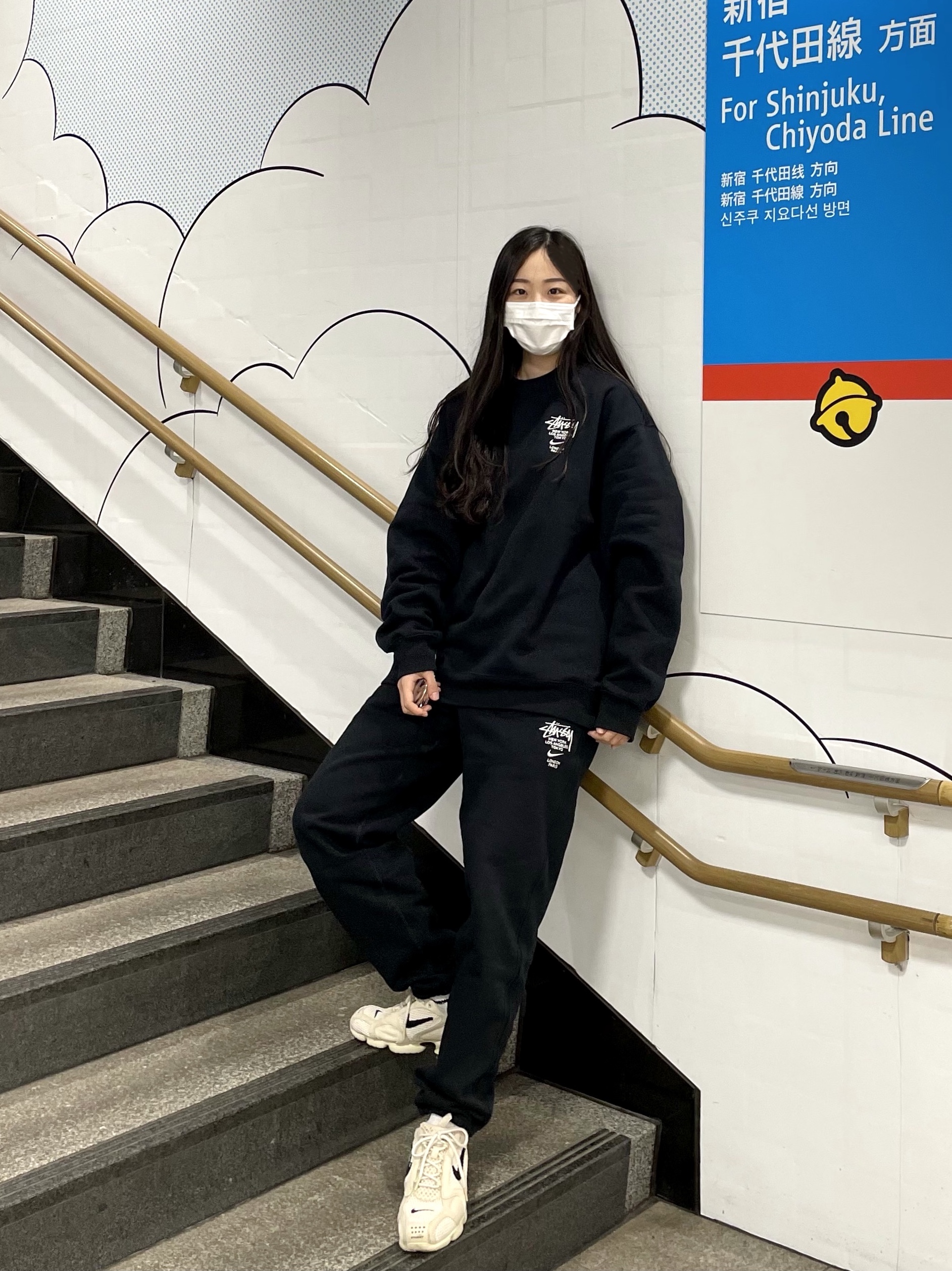 Nike x Stussy NRG ZR Fleece Crewneck Black - Asia, Nike x Stussy NRG ZR Fleece Crewneck Black - US/EU 착용 스타일