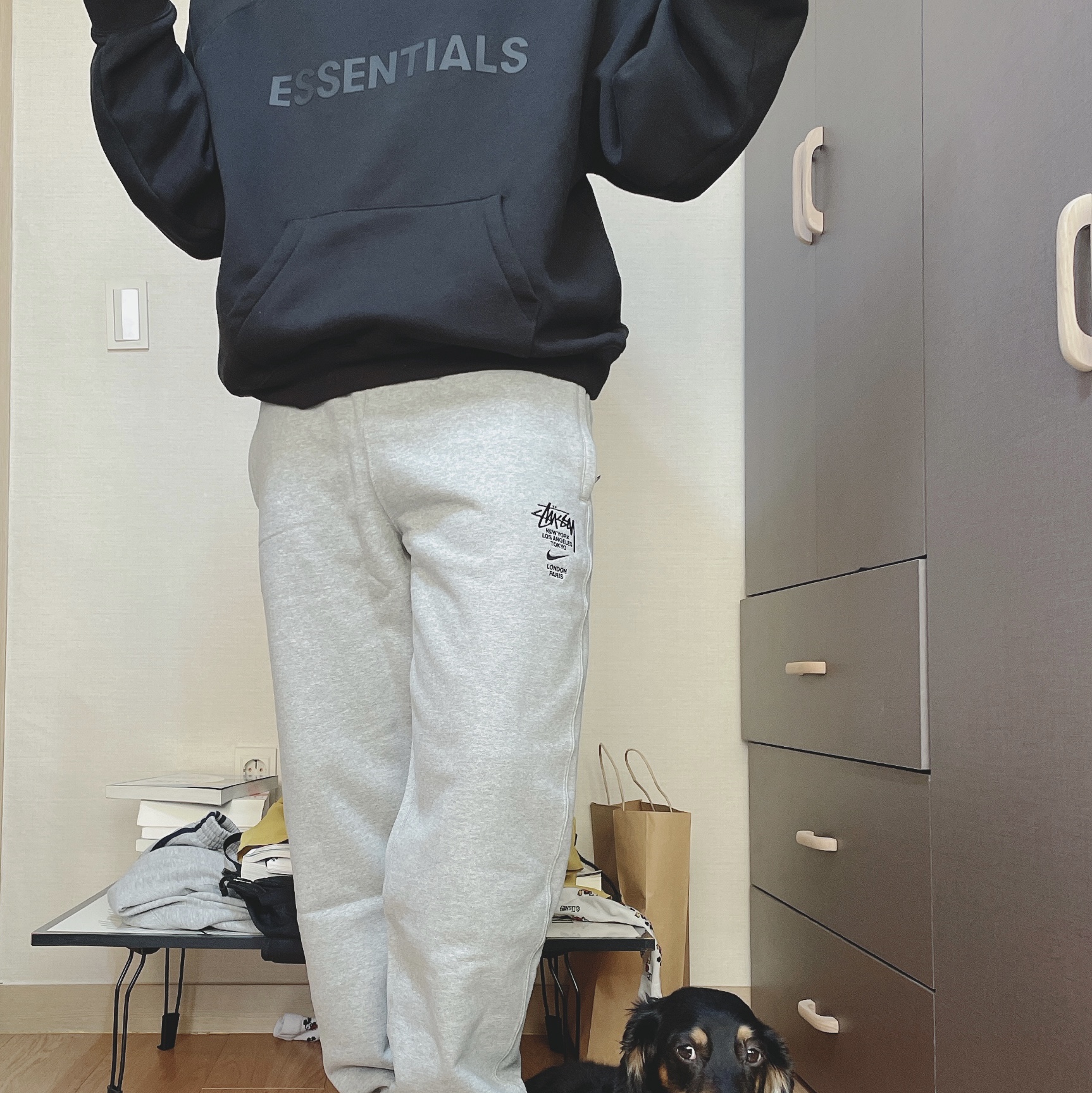 Nike x Stussy NRG ZR Fleece Pants Heather Grey - US/EU, Essentials 3D Silicon Applique Pullover Hoodie Dark Slate/Black 2020 착용 스타일