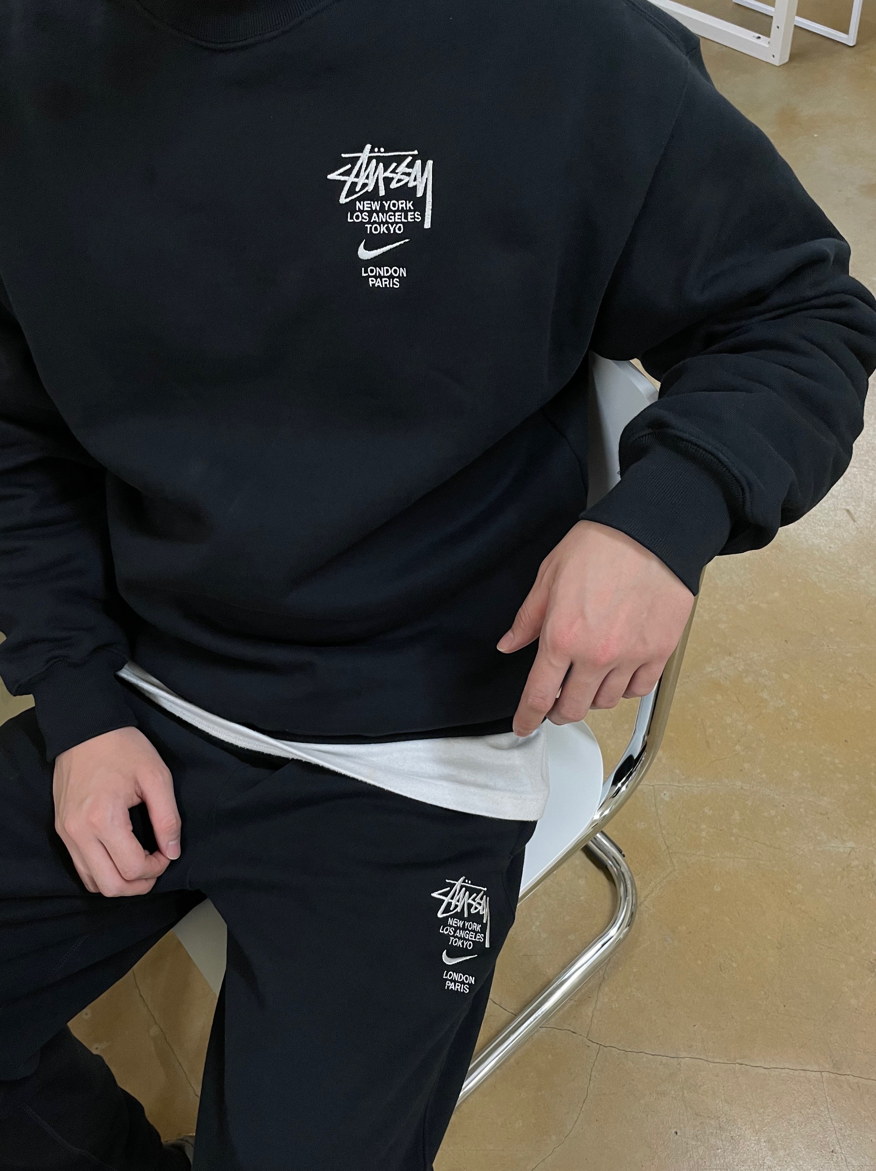Nike x Stussy NRG ZR Fleece Crewneck Black - Asia, Nike x Stussy NRG ZR Fleece Pants Black - Asia 착용 스타일
