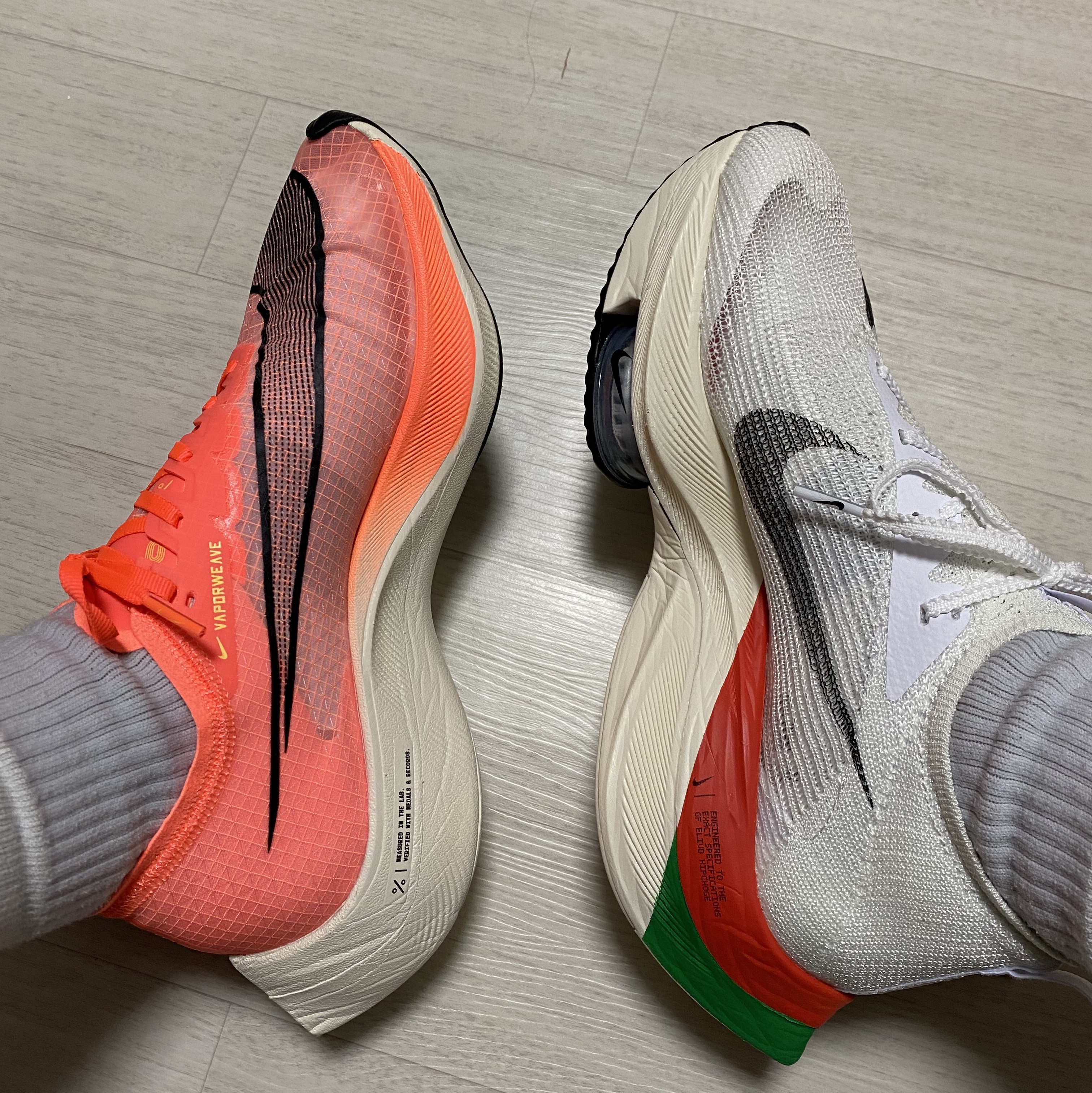 Nike Air Zoom Alphafly Next% Eliud Kipchoge Kenya, Nike ZoomX Vaporfly Next% Bright Mango 착용 스타일