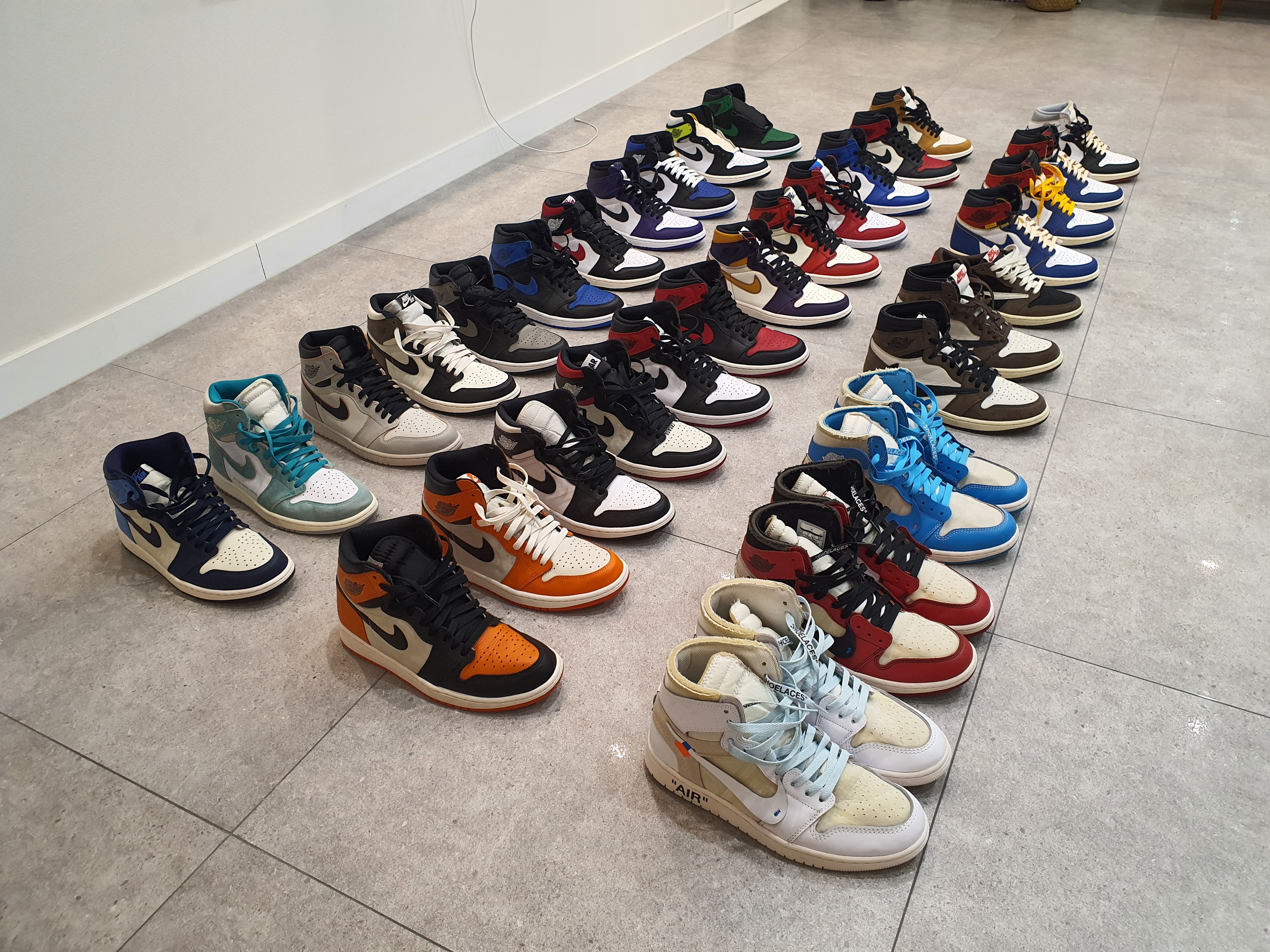 Jordan 1 x Off-White Retro High University Blue, Jordan 1 x Off-White Retro High Chicago The Ten 착용 스타일