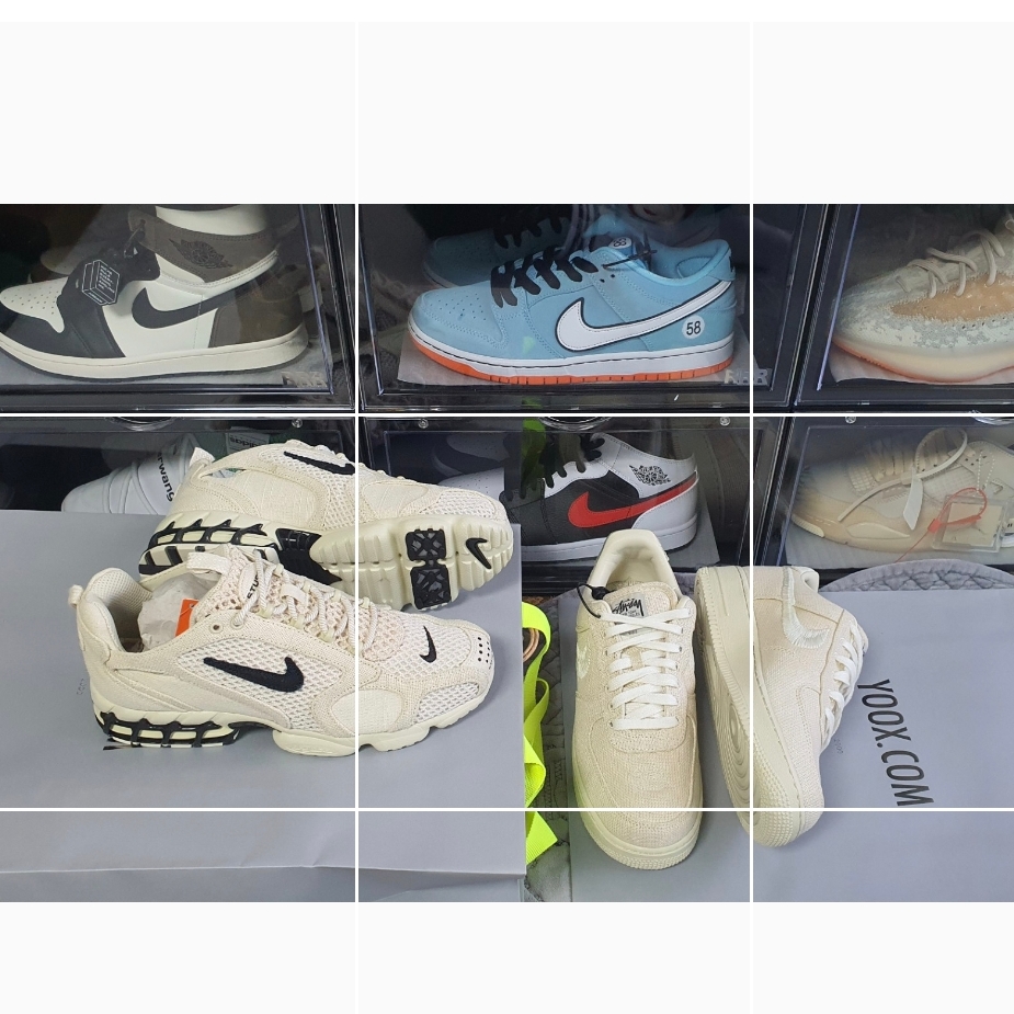 Nike x Stussy Air Zoom Spiridon Cage 2 Fossil, Nike x Stussy Air Force 1 Low Fossil 착용 스타일 - 2