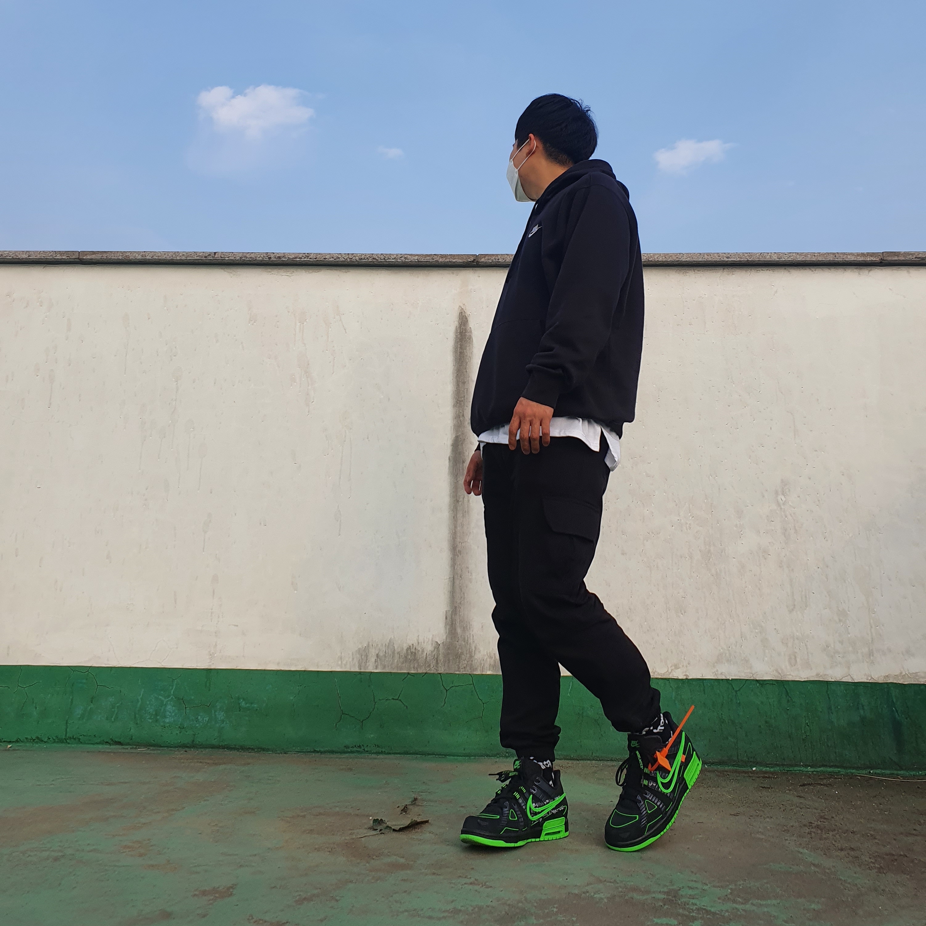 Nike x Off-White Air Rubber Dunk Green Strike 착용 스타일