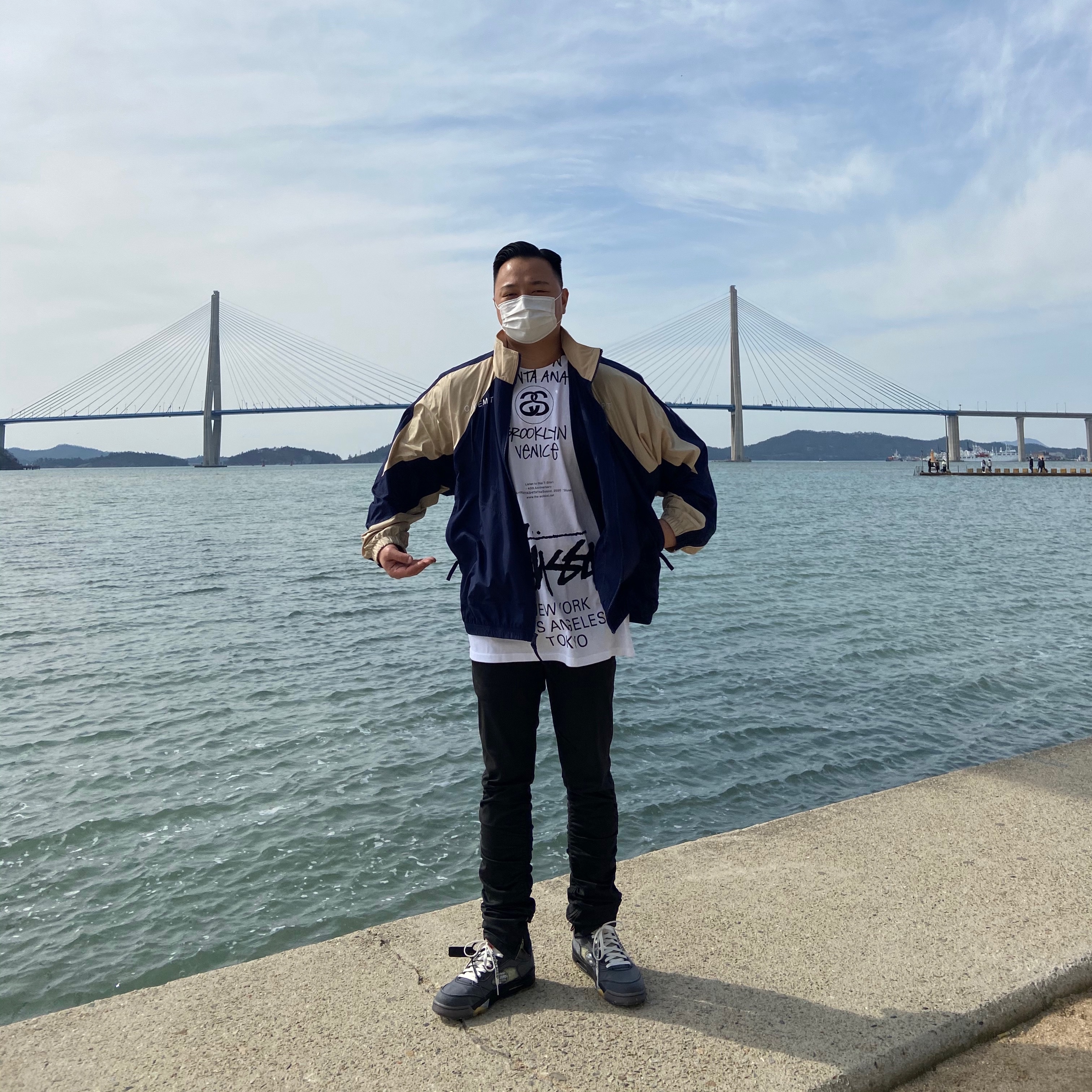 Stussy x Takahiromiyashita The Soloist 40 WT T-Shirt, Nike x Cav Empt Track Jacket Navy 착용 스타일 - 2
