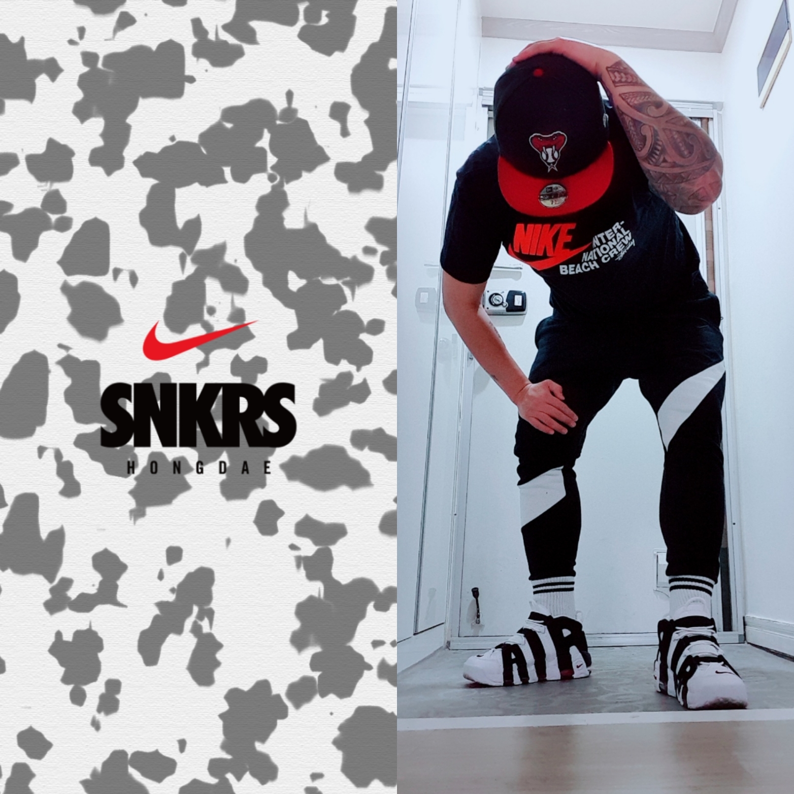 Nike Air More Uptempo Scottie Pippen, Nike x Stussy International Beach Crew T-Shirt Black - Asia 착용 스타일