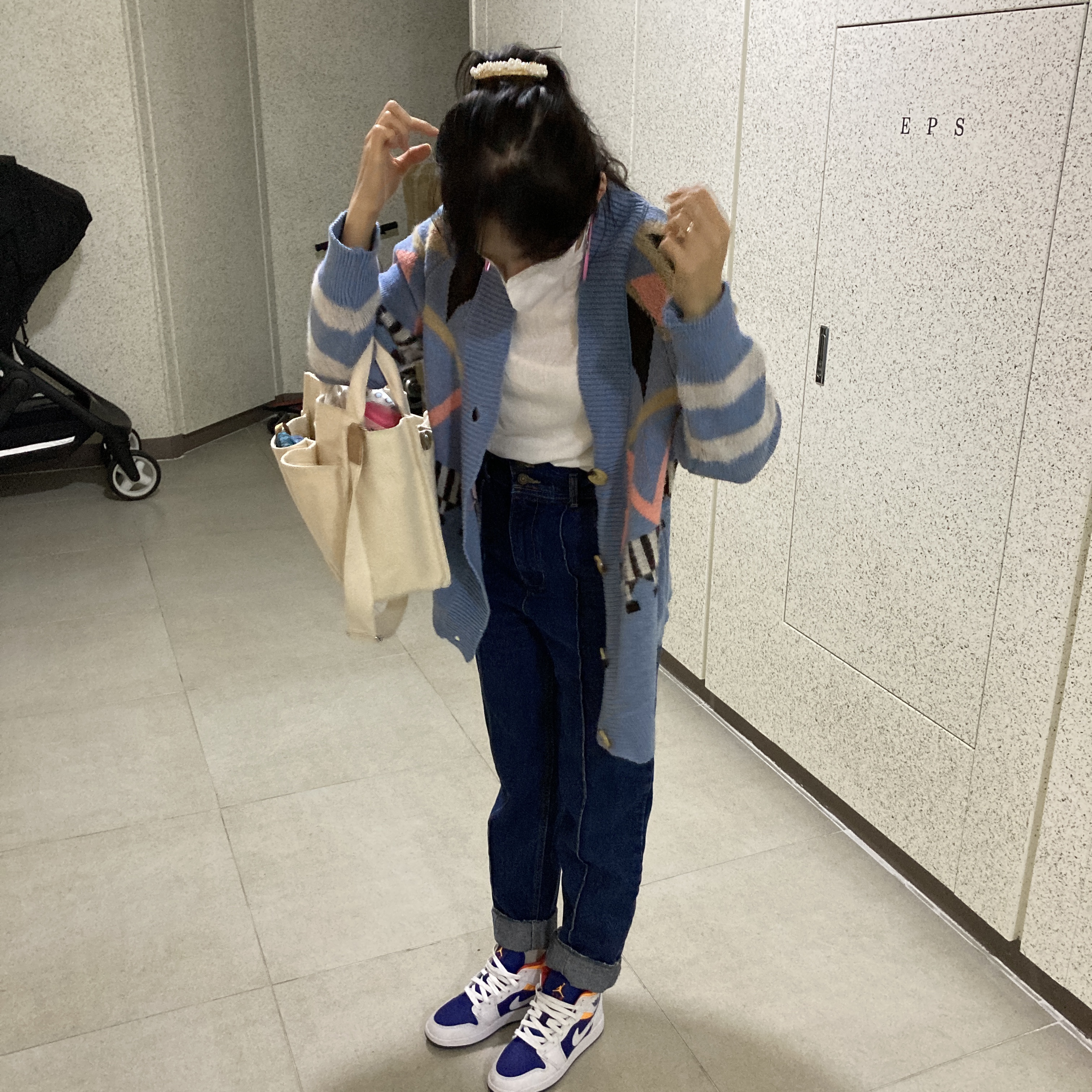 (GS) Jordan 1 Mid Deep Royal Blue Laser Orange 착용 스타일