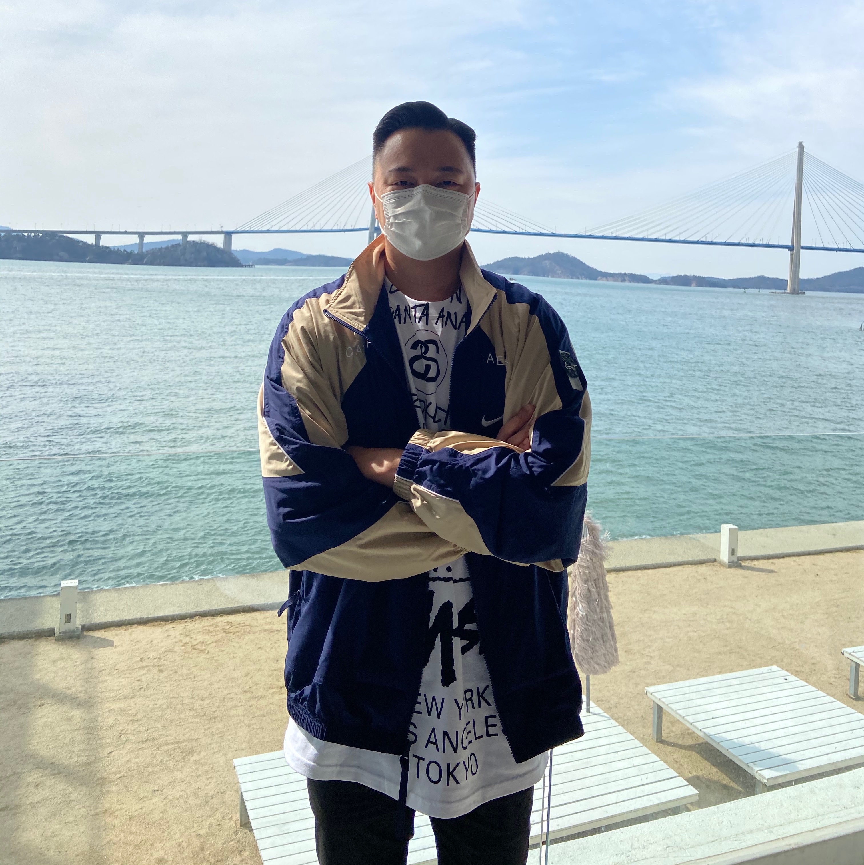 Stussy x Takahiromiyashita The Soloist 40 WT T-Shirt, Nike x Cav Empt Track Jacket Navy 착용 스타일 - 1