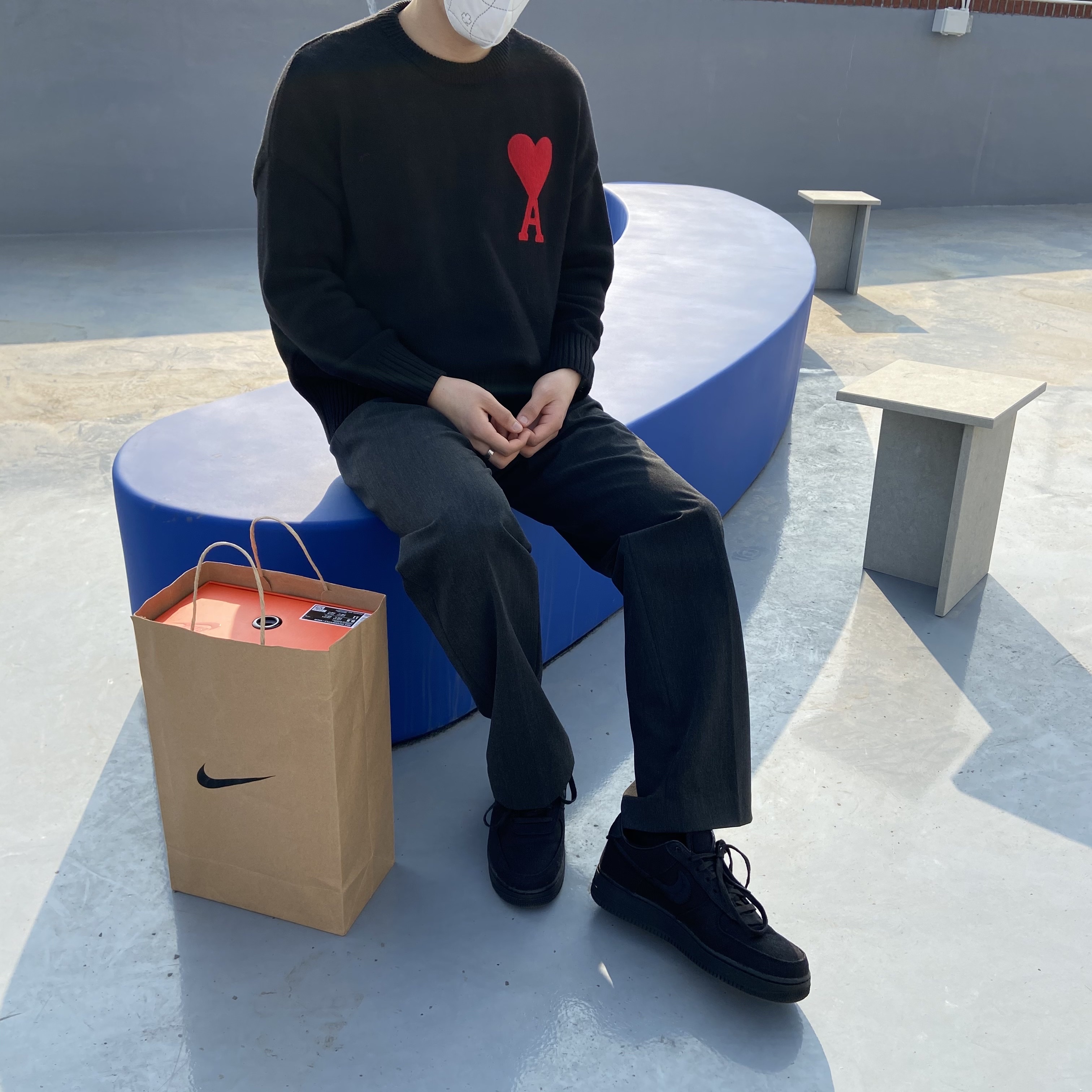 Nike x Stussy Air Force 1 Low Triple Black 착용 스타일