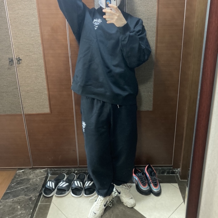 Nike x Stussy NRG ZR Fleece Crewneck Black - US/EU, Nike x Stussy NRG ZR Fleece Pants Black - US/EU 착용 스타일