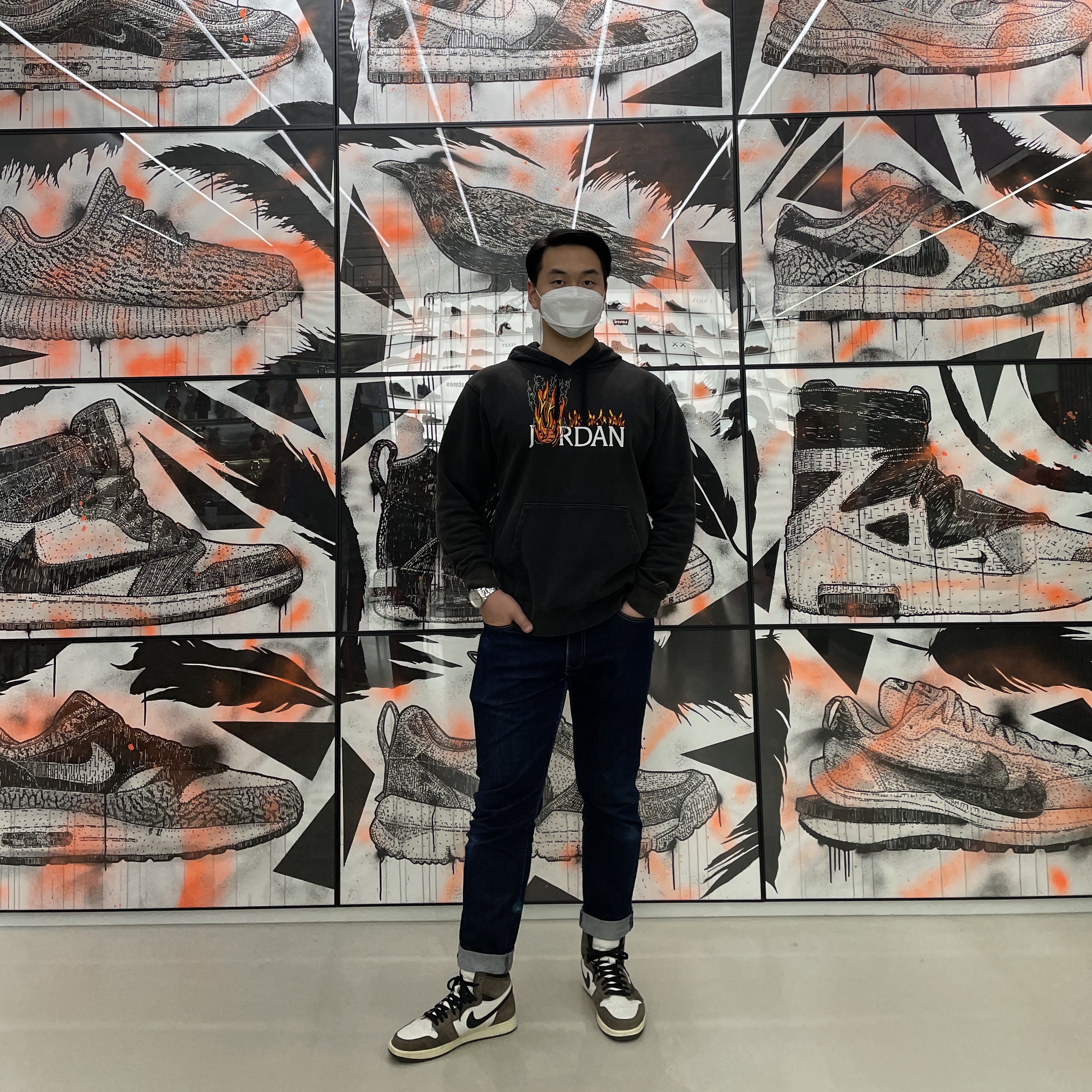 Jordan x Travis Scott MJ Fleece Hoodie - US/EU, Jordan 1 x Travis Scott Retro High OG SP Mocha 착용 스타일