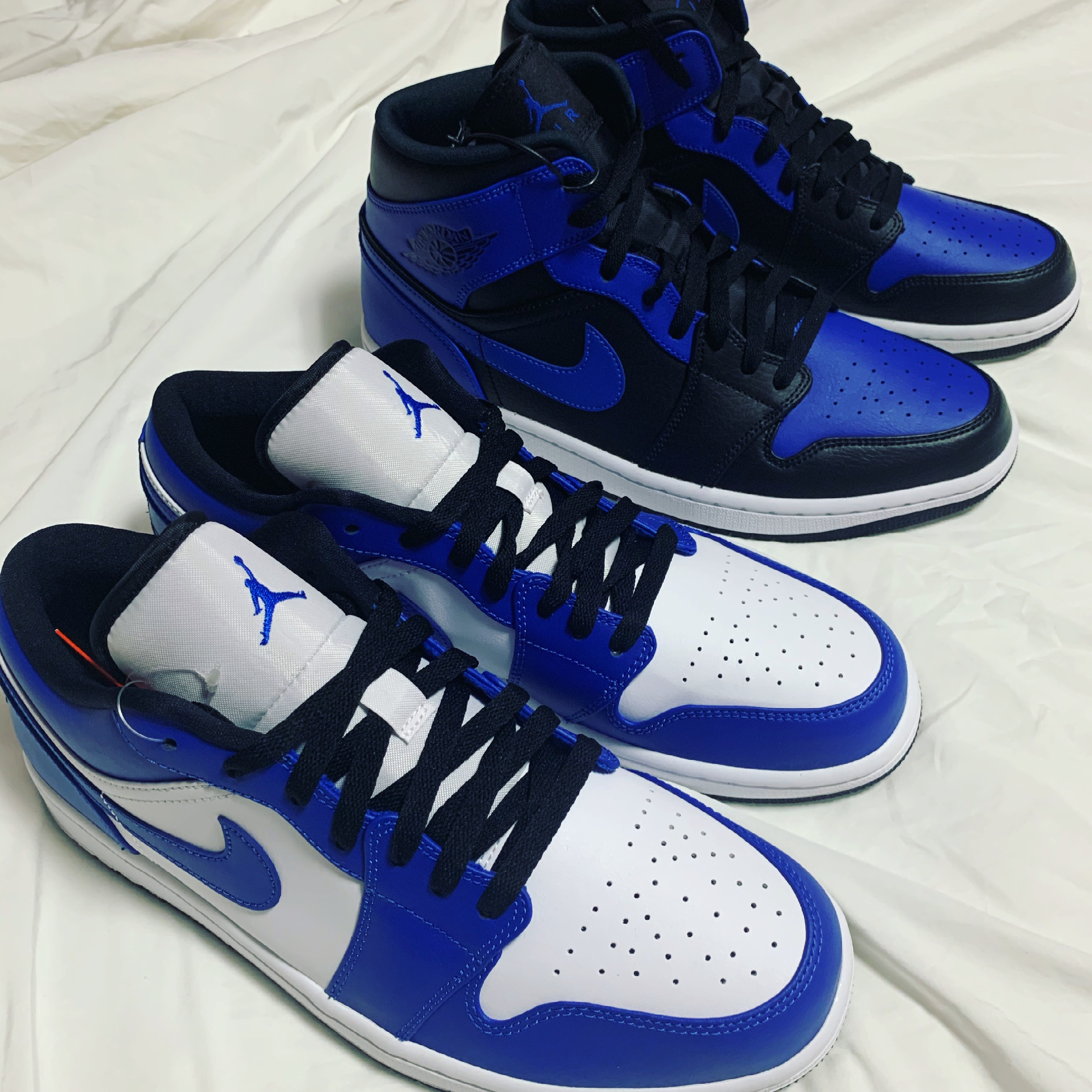 Jordan 1 Mid Black Hyper Royal, Jordan 1 Low Hyper Royal 착용 스타일
