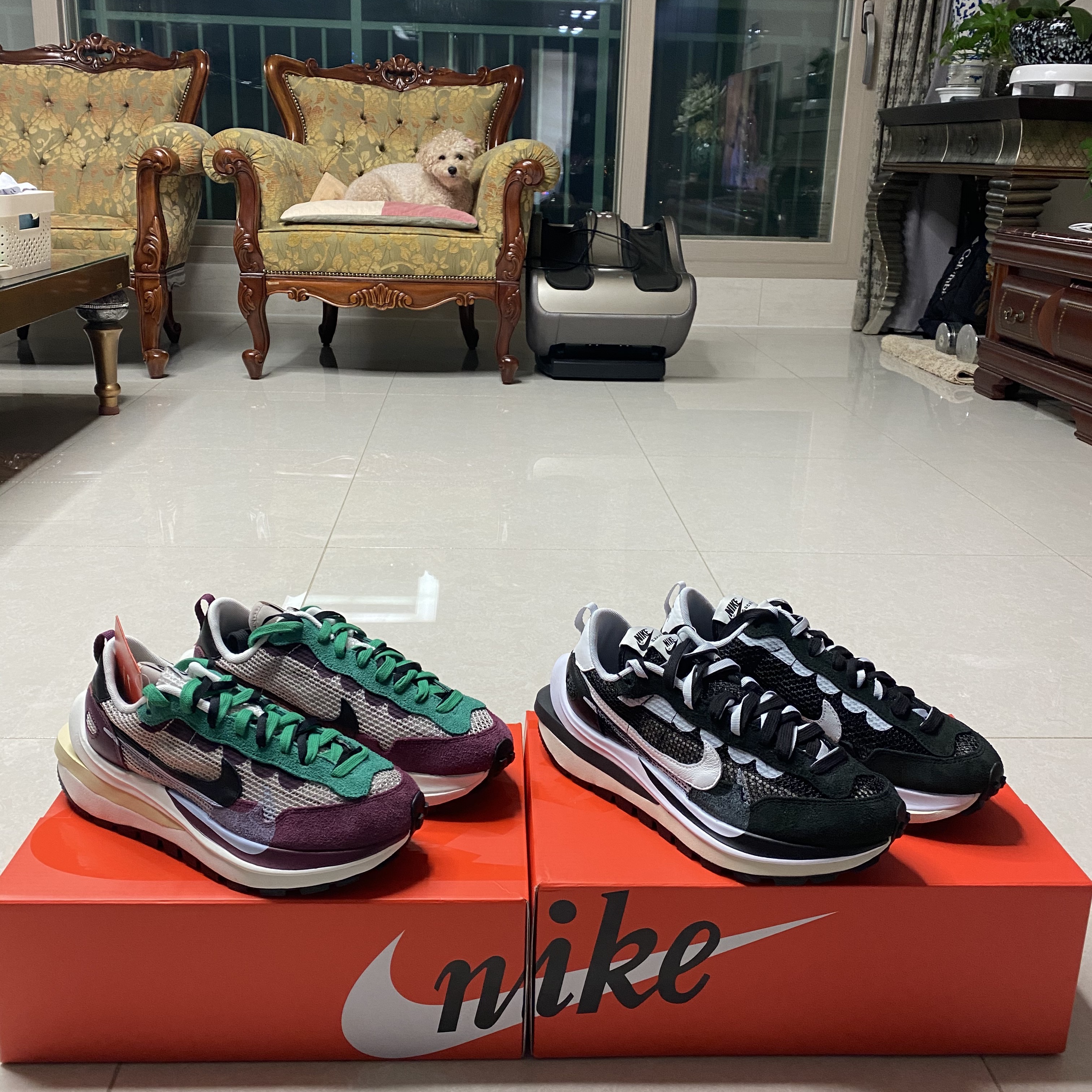 Nike x Sacai VaporWaffle Black White, Nike x Sacai VaporWaffle String & Black Villain Red 착용 스타일