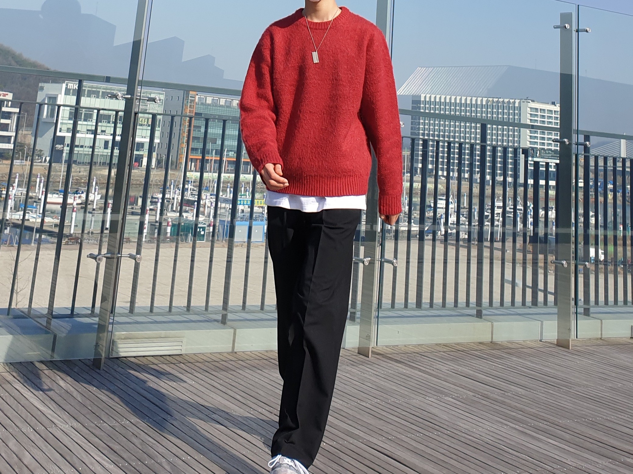 Stussy 8 Ball Heavy Brushed Mohair Sweater Red, New Balance 992 Made in USA Grey - D Standard 착용 스타일 - 2