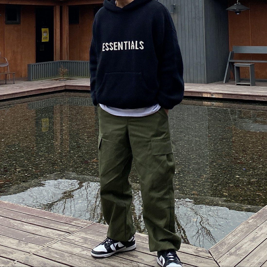 Essentials Knit Hoodie Black - 20FW, Nike Dunk Low Retro Black 착용 스타일