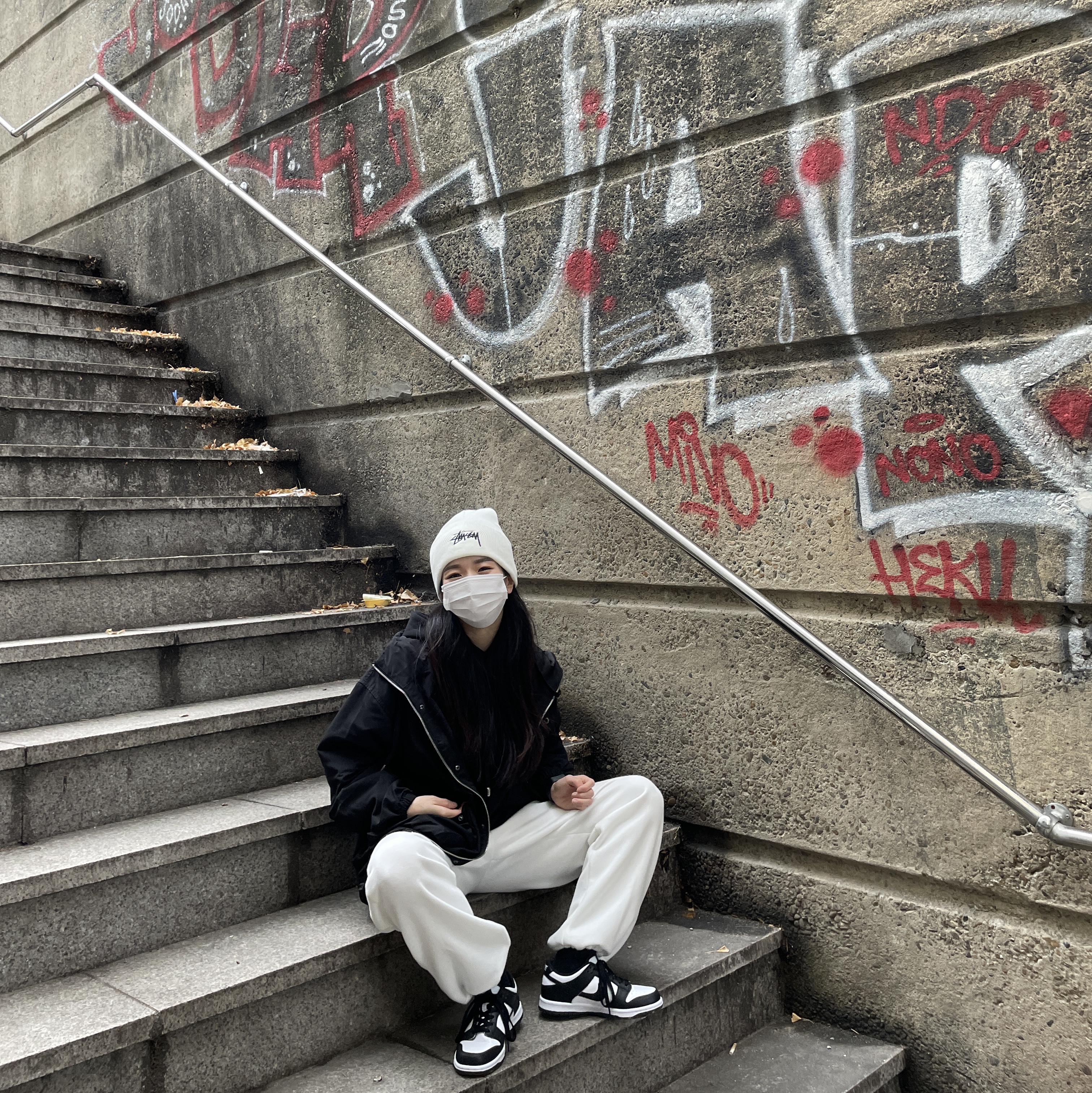 Nike x Stussy Cuff Beanie White, (W) Nike Dunk Low Black 착용 스타일