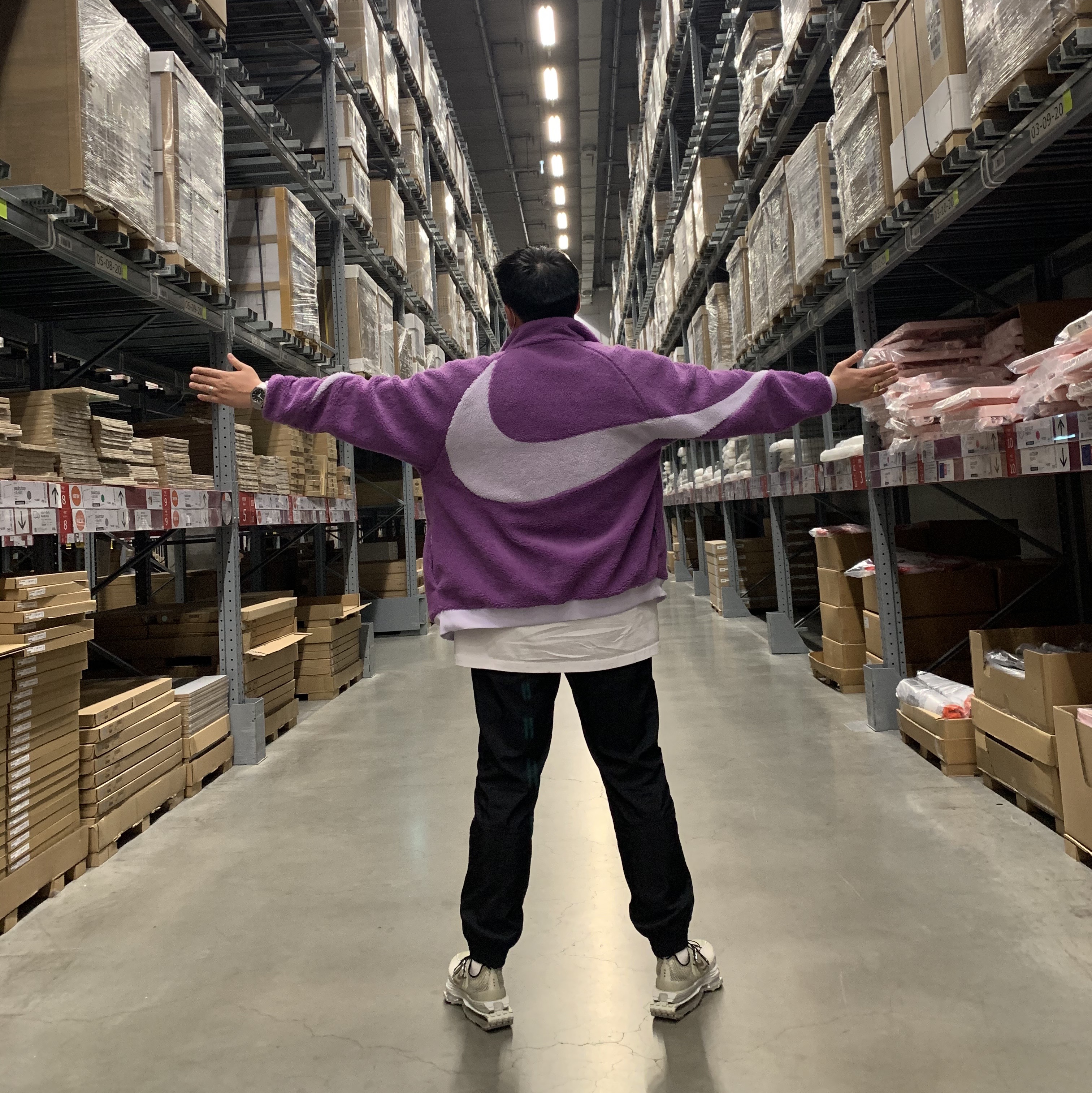Nike x Matthew M Williams Zoom 004 Stone, Nike Big Swoosh Full Zip Jacket Purple Violet 착용 스타일 - 3