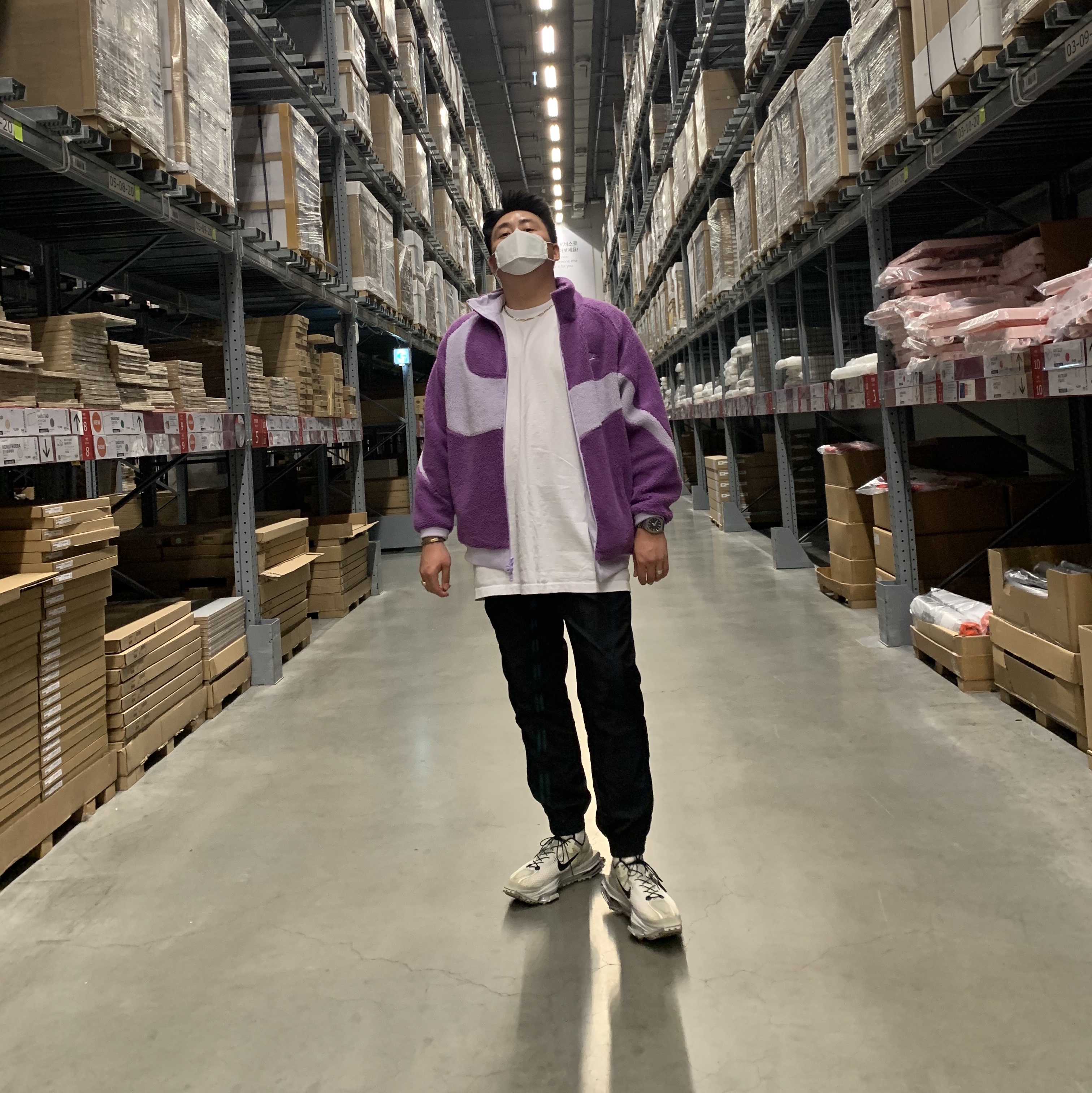 Nike x Matthew M Williams Zoom 004 Stone, Nike Big Swoosh Full Zip Jacket Purple Violet 착용 스타일 - 1