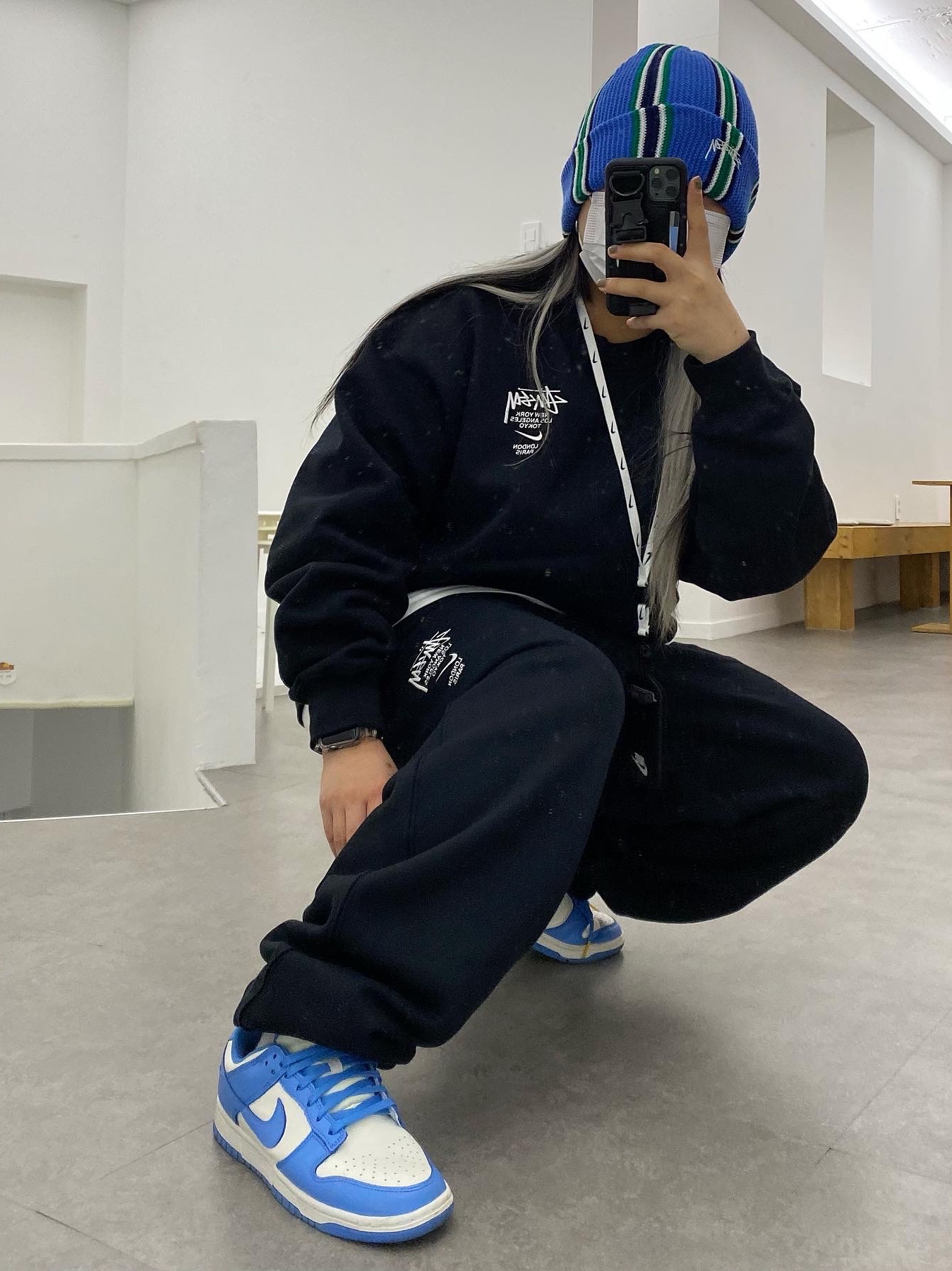 Nike x Stussy NRG ZR Fleece Pants Black - US/EU, Nike x Stussy NRG ZR Fleece Crewneck Black - US/EU 착용 스타일 - 2